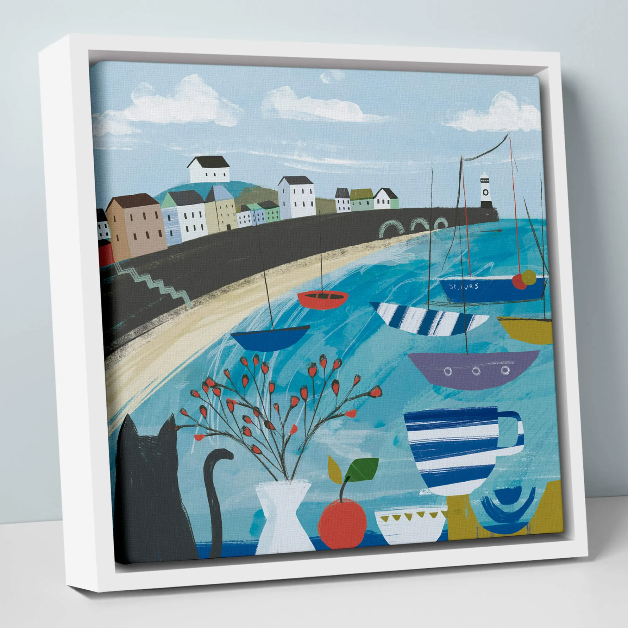St Ives|Cornwall*Whistlefish Abstract Blue St Ives Small Framed Canvas