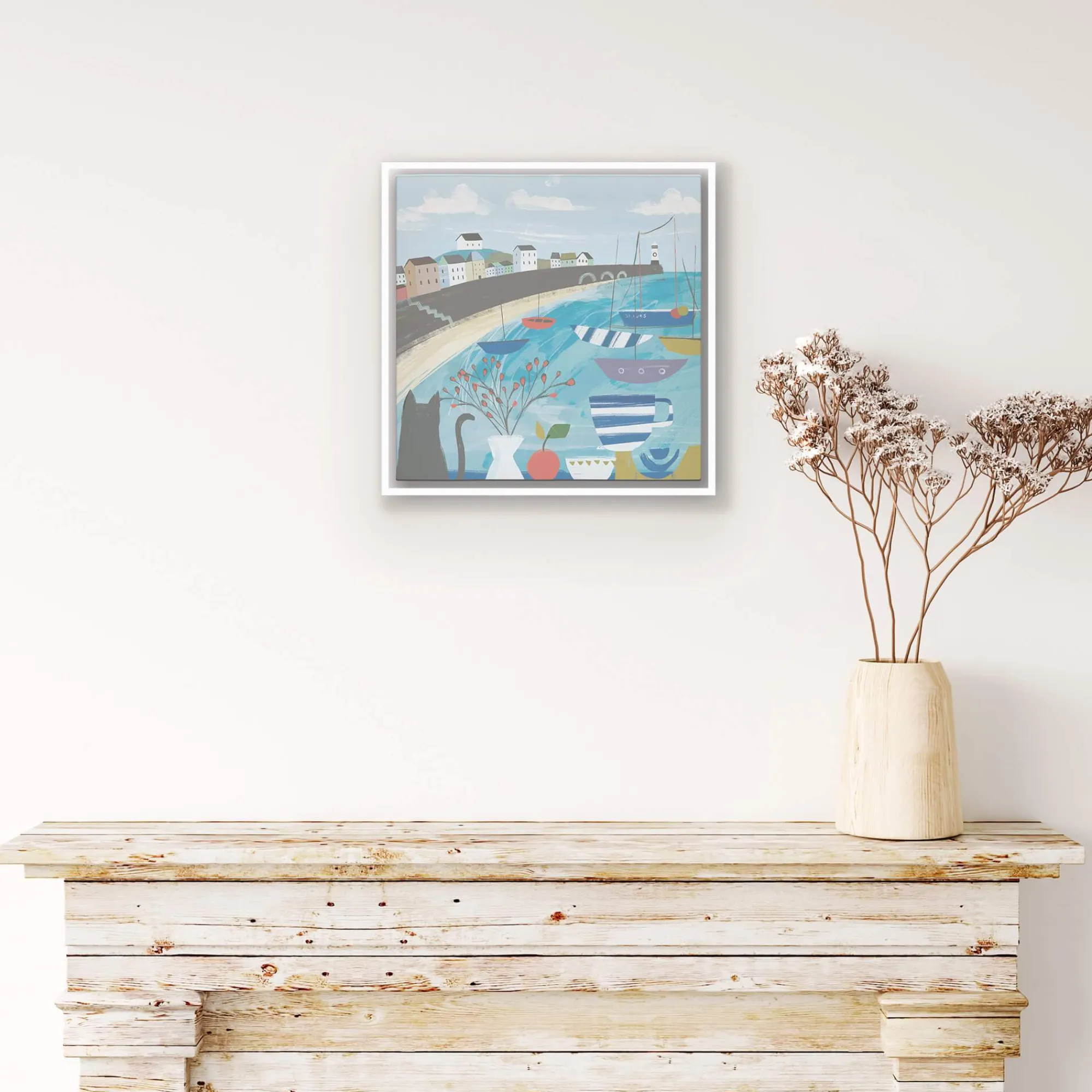 St Ives|Cornwall*Whistlefish Abstract Blue St Ives Small Framed Canvas