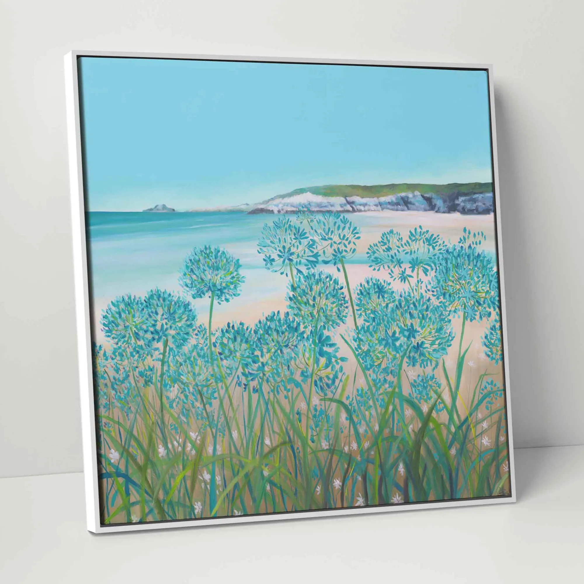 Floral & Flowers|Coastal Scenes*Whistlefish Agapanthus Beach Framed Canvas
