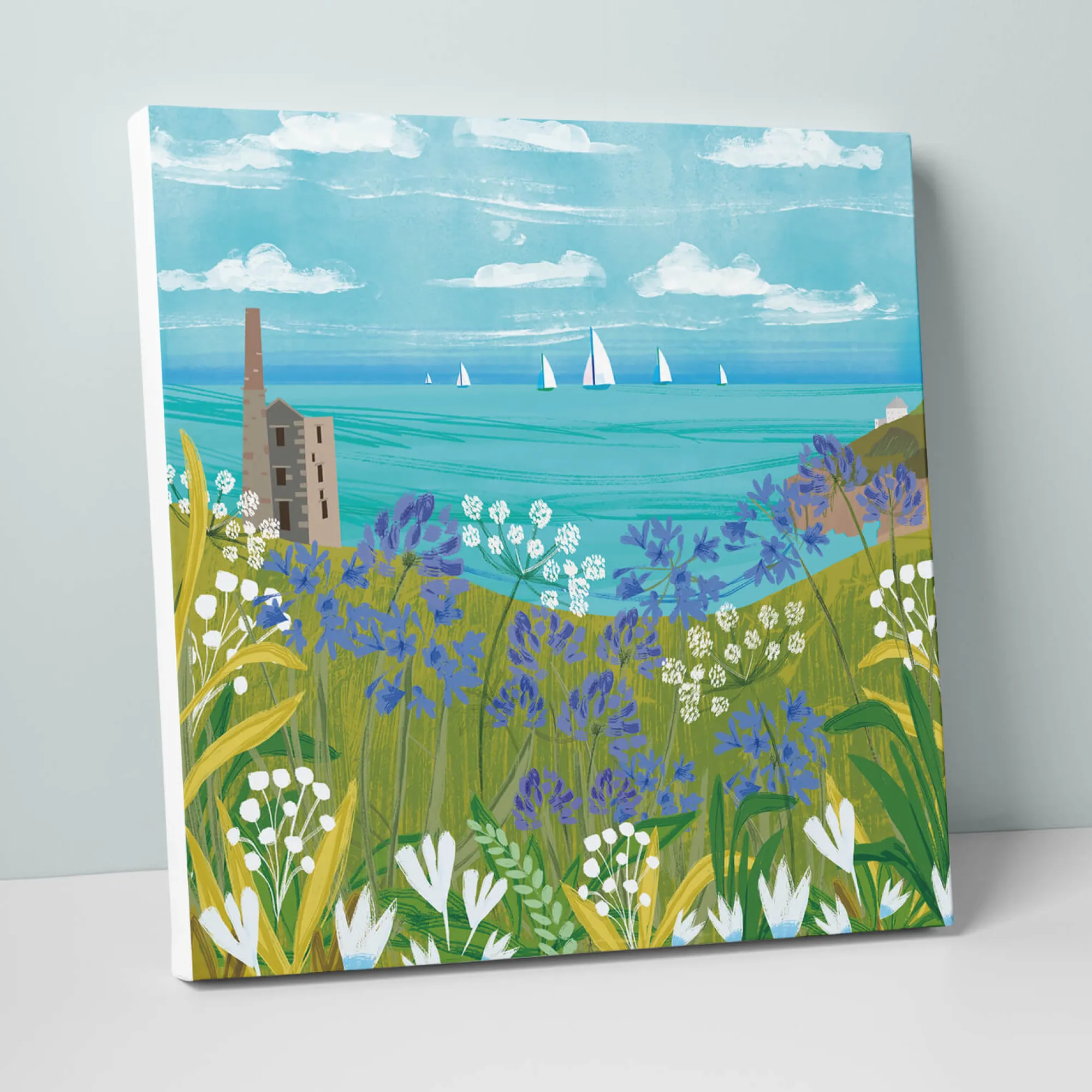 Cornwall|Coastal Scenes*Whistlefish Agapanthus Over Rinsey Head Canvas