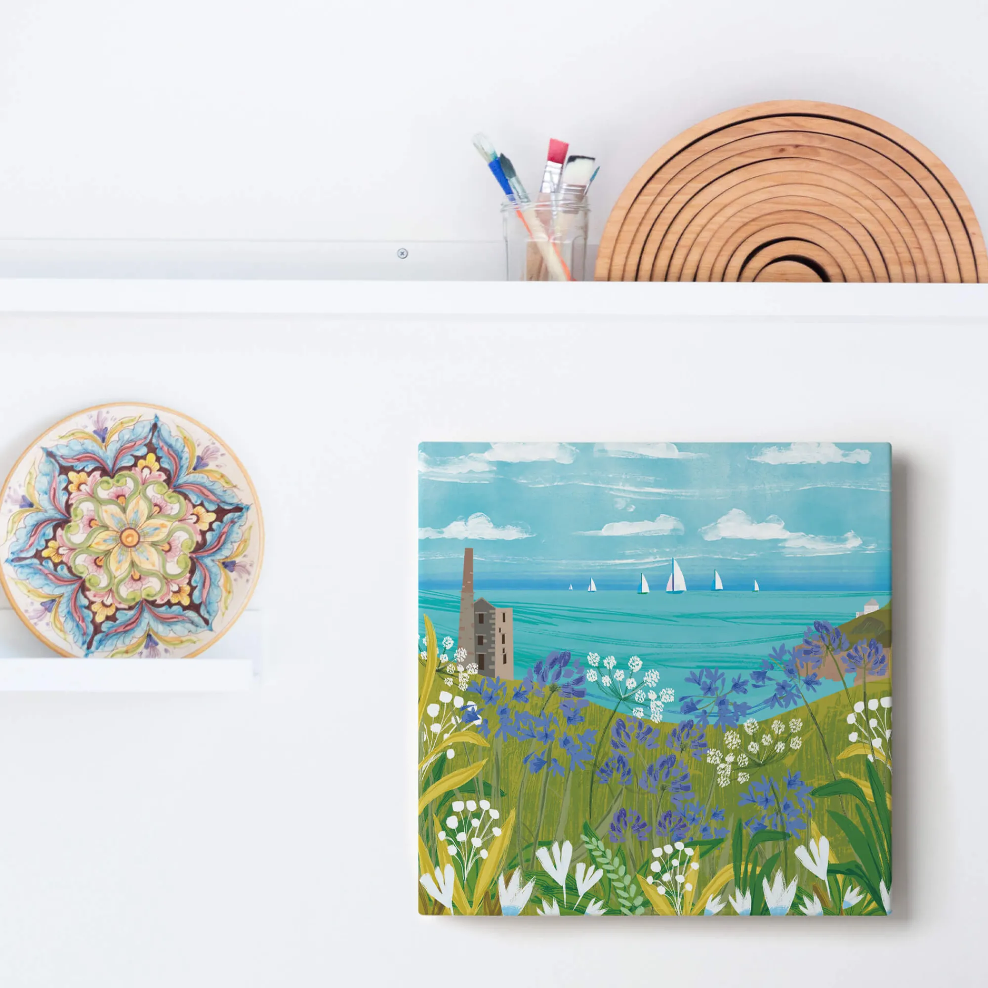 Cornwall|Coastal Scenes*Whistlefish Agapanthus Over Rinsey Head Canvas