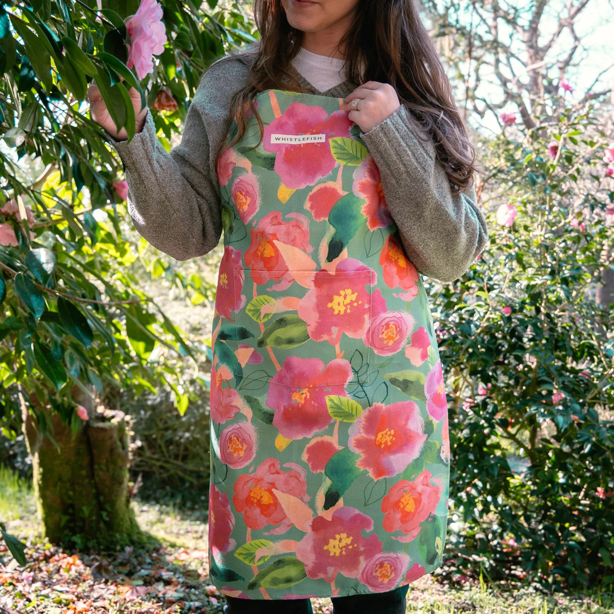 Under £20|Floral Gifts*Whistlefish Aqua Camellia Apron