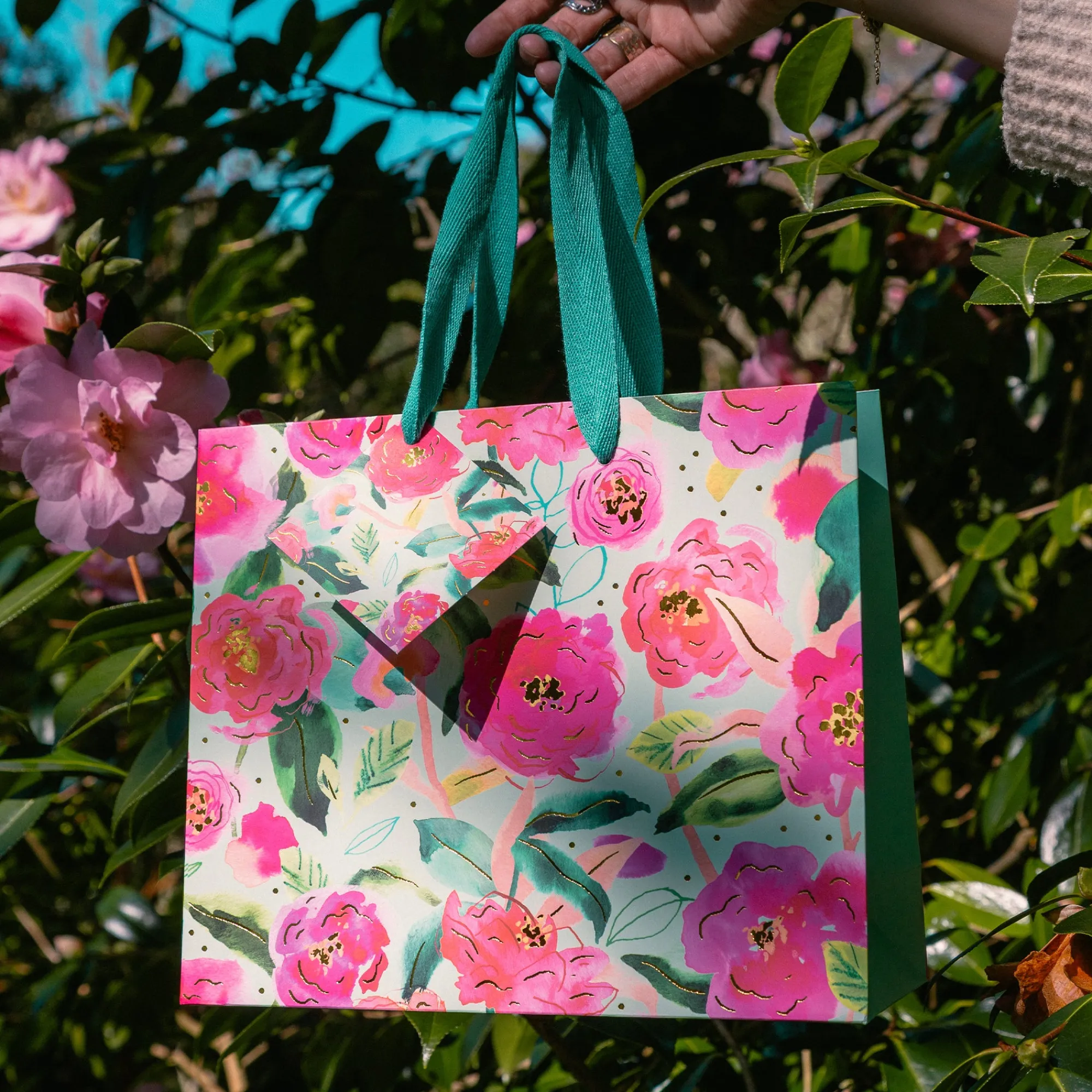 Gift Bags|Gift Bags*Whistlefish Aqua Camellia Medium Gift Bag