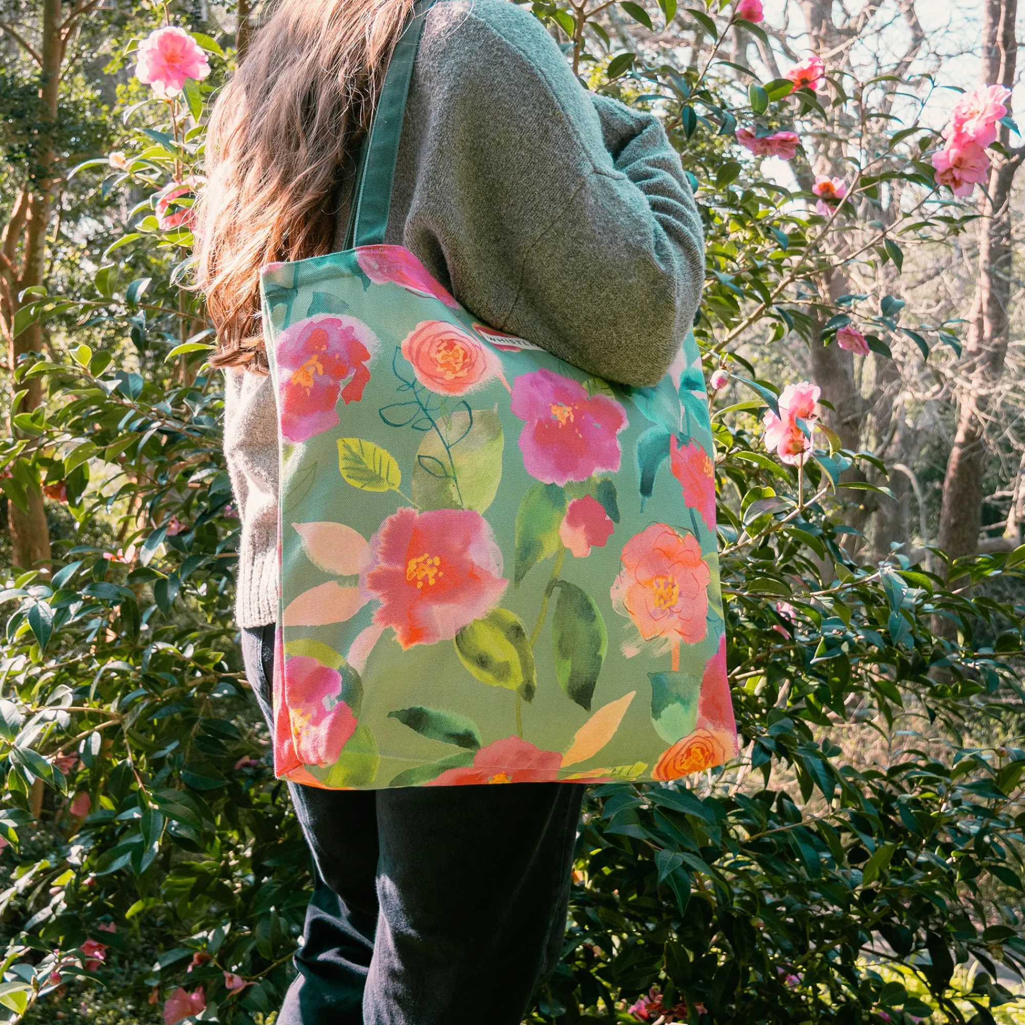 Under £20|Floral Gifts*Whistlefish Aqua Camellia Tote Bag