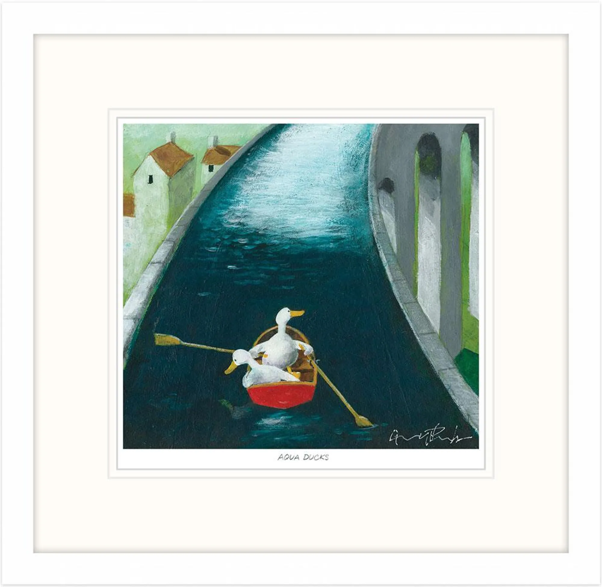 Framed Prints*Whistlefish Aqua Ducks Framed Print