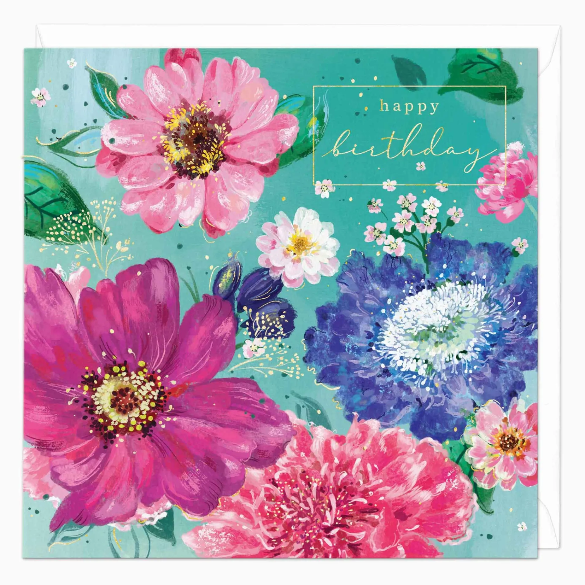 Birthday|For Her*Whistlefish Aqua Floral Birthday Card
