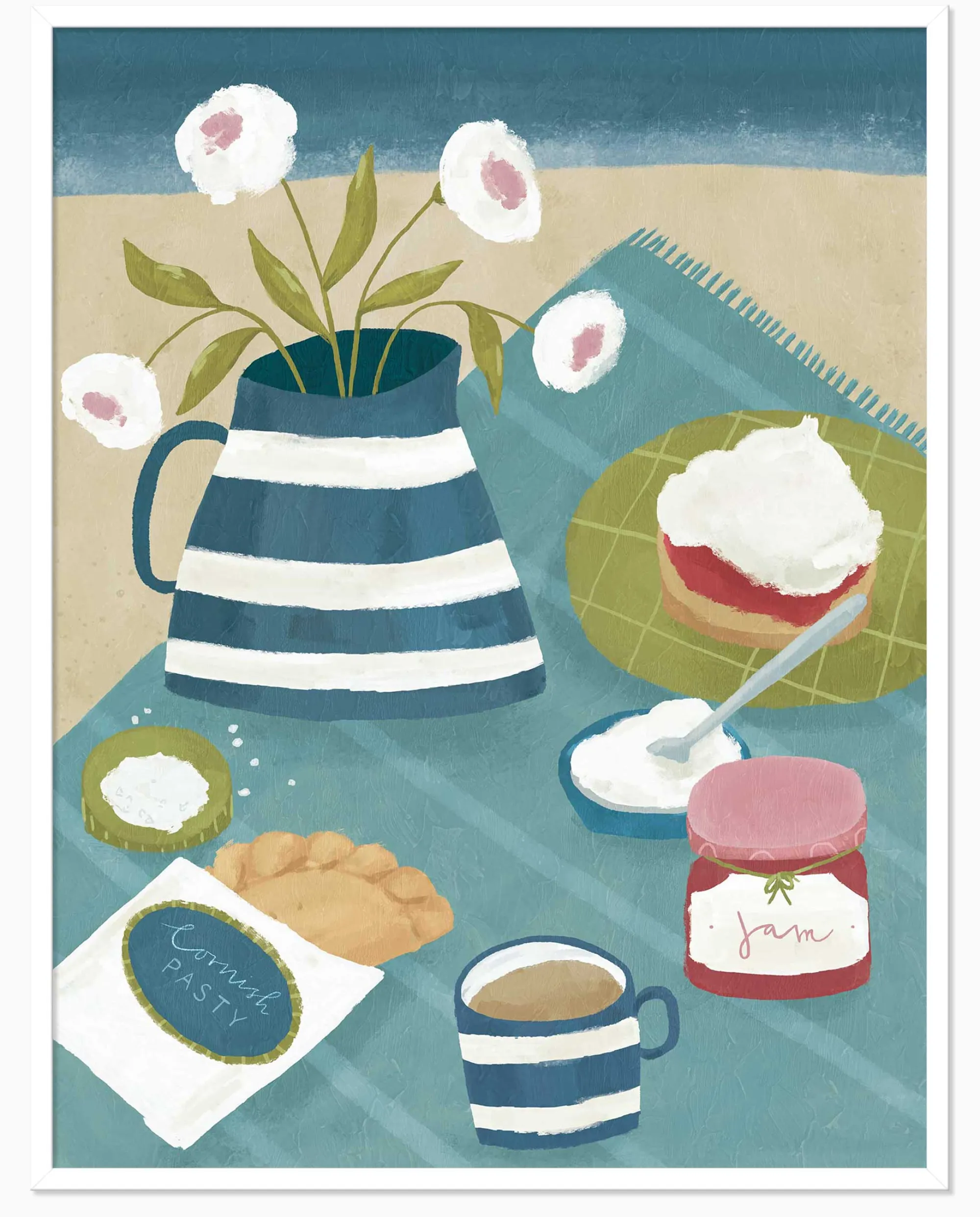 Floral & Flowers|Coastal Scenes*Whistlefish Beach Cream Tea Framed Print