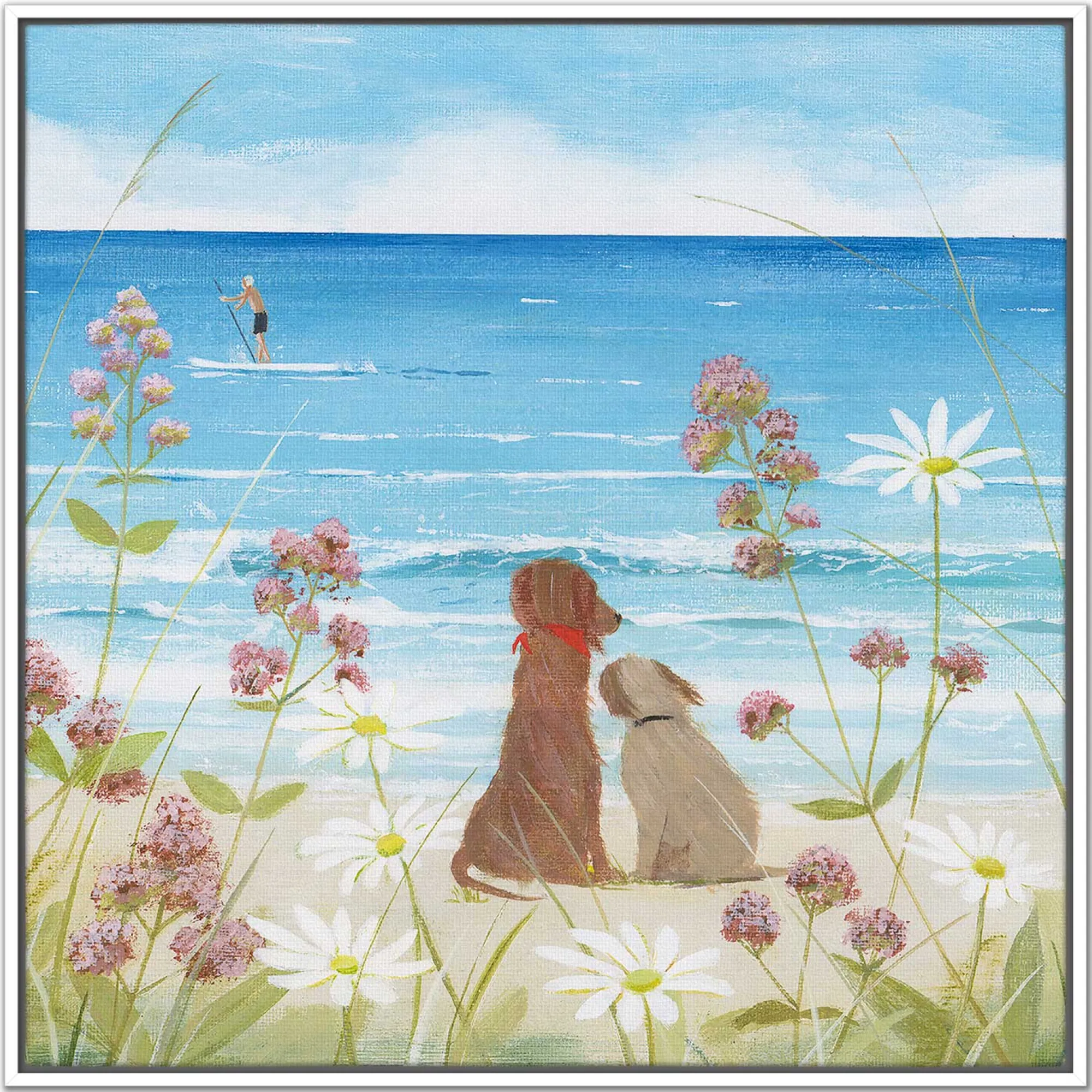 Floral & Flowers|Animal*Whistlefish Beach Dogs Framed Canvas