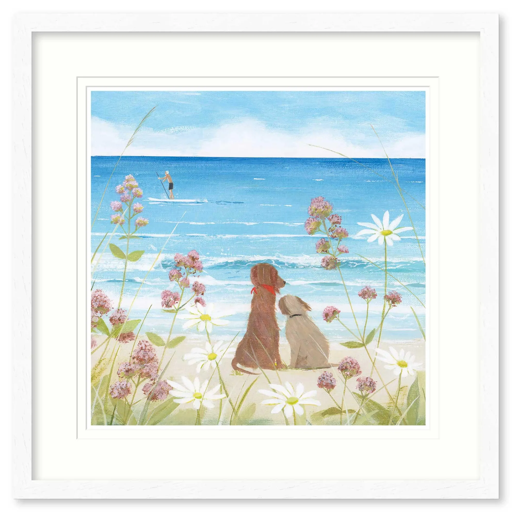 Floral & Flowers|Coastal Scenes*Whistlefish Beach Dogs Medium Framed Print