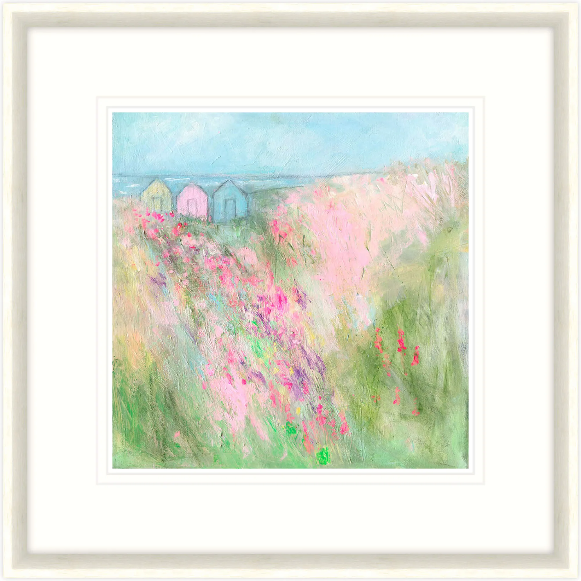 Coastal Scenes|Framed Prints*Whistlefish Beach Huts & Meadow Framed Print