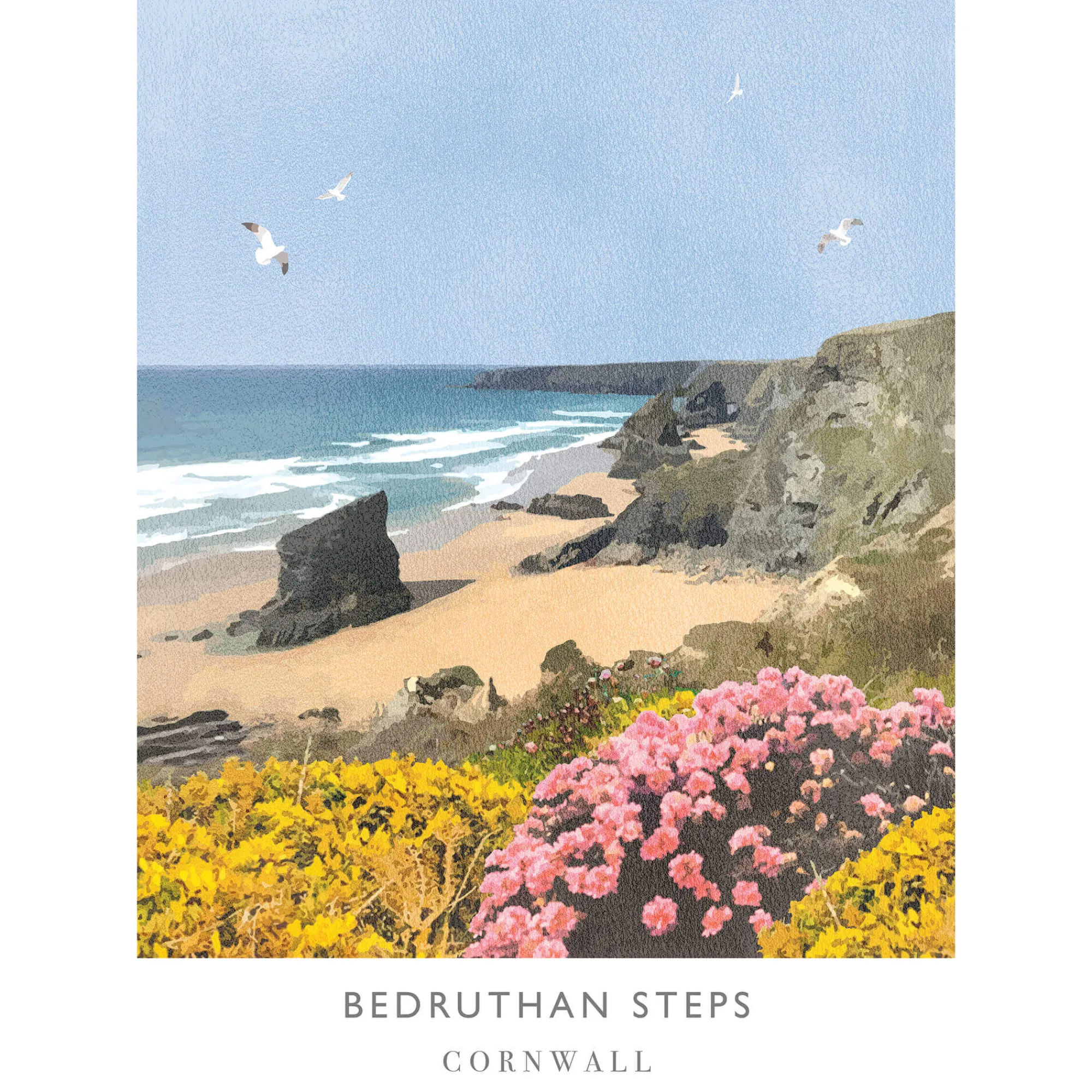 Unframed Prints*Whistlefish Bedruthan Steps Travel Art Print