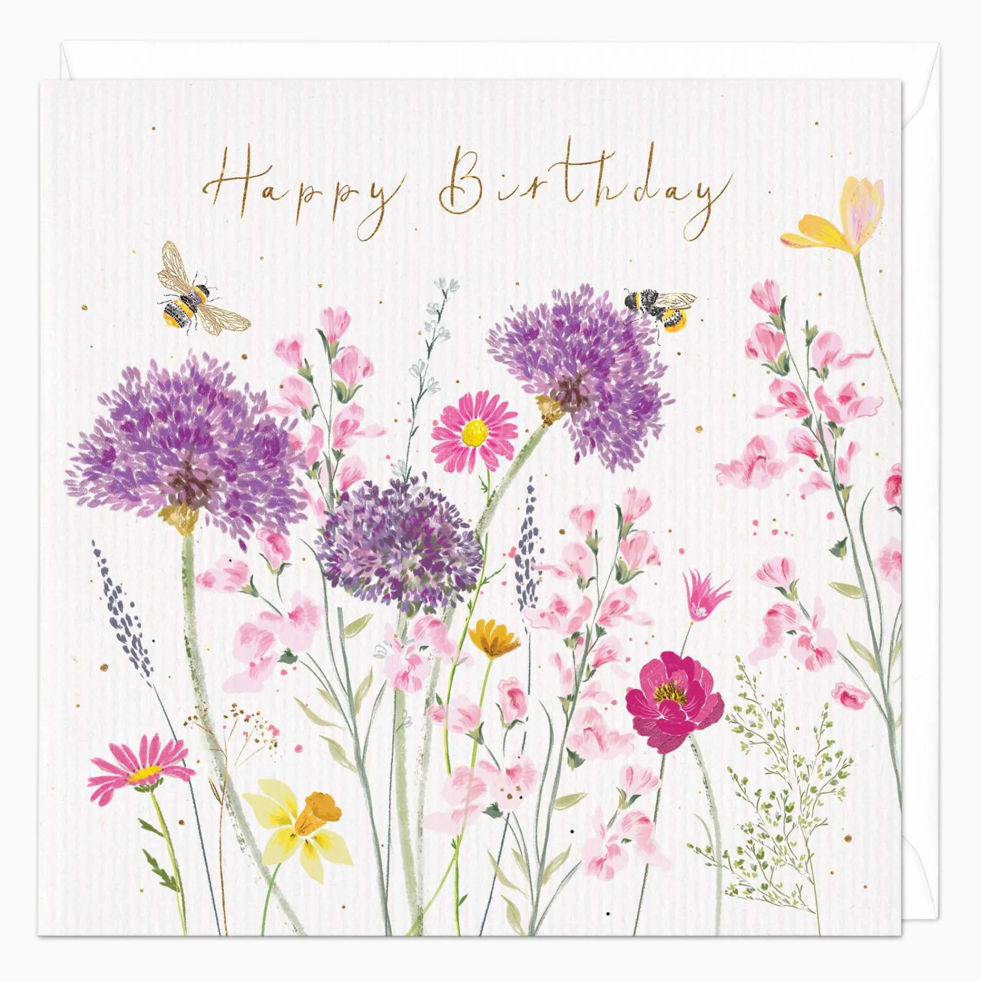 Birthday*Whistlefish Bees And Allium Floral Birthday Card