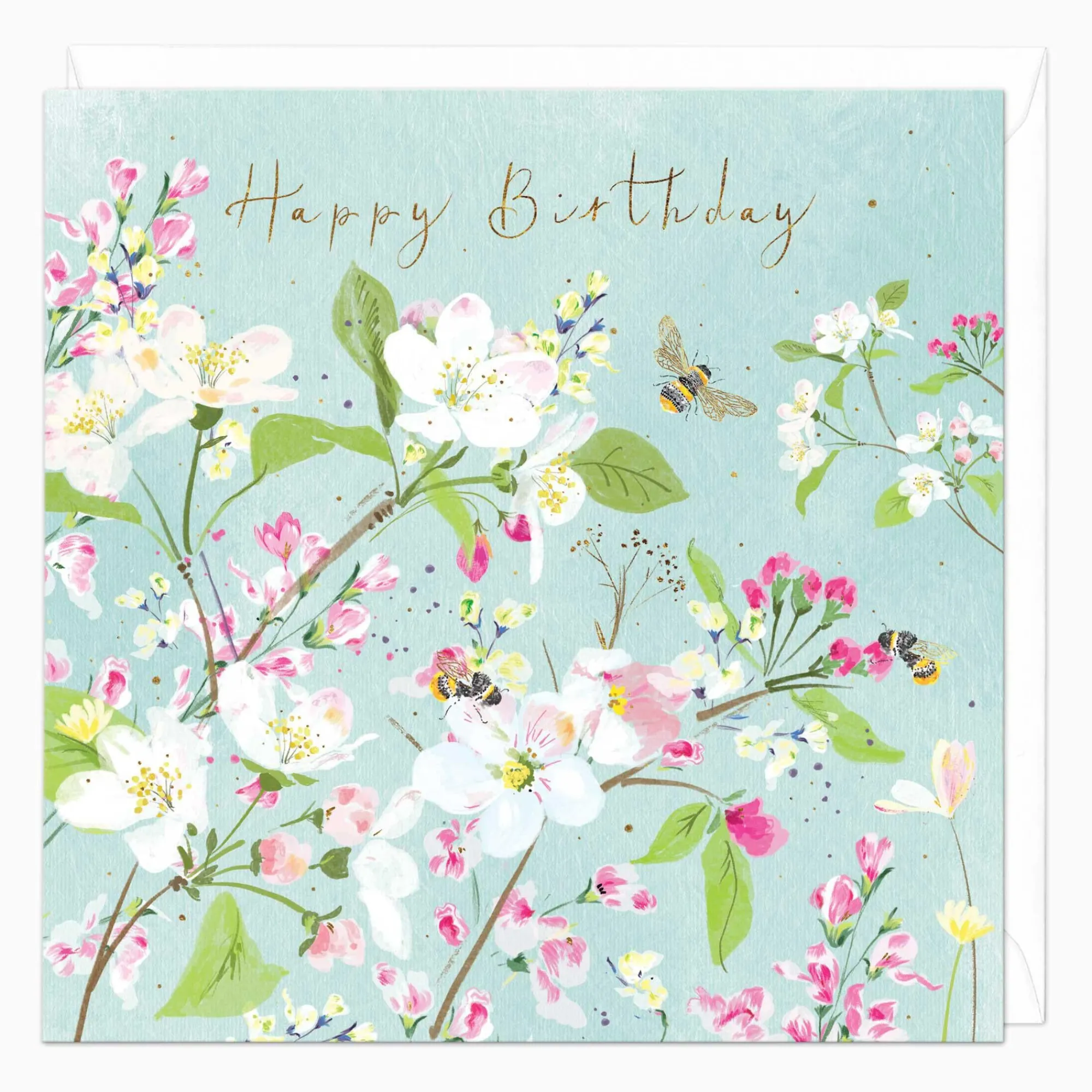 Birthday*Whistlefish Bees And Apple Blossom Floral Birthday Card