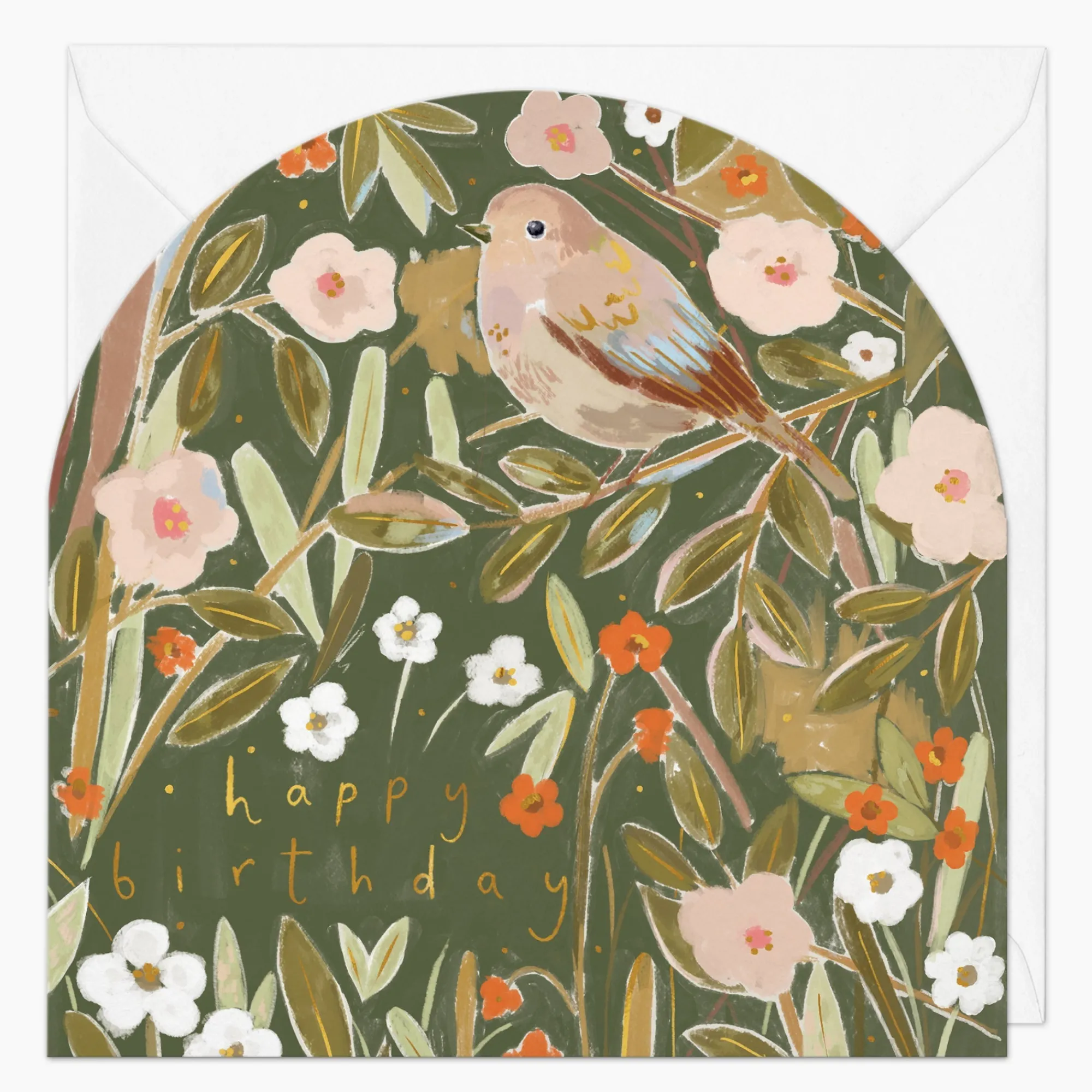 Birthday|For Her*Whistlefish Bird Among Wildflowers Birthday Arch Card