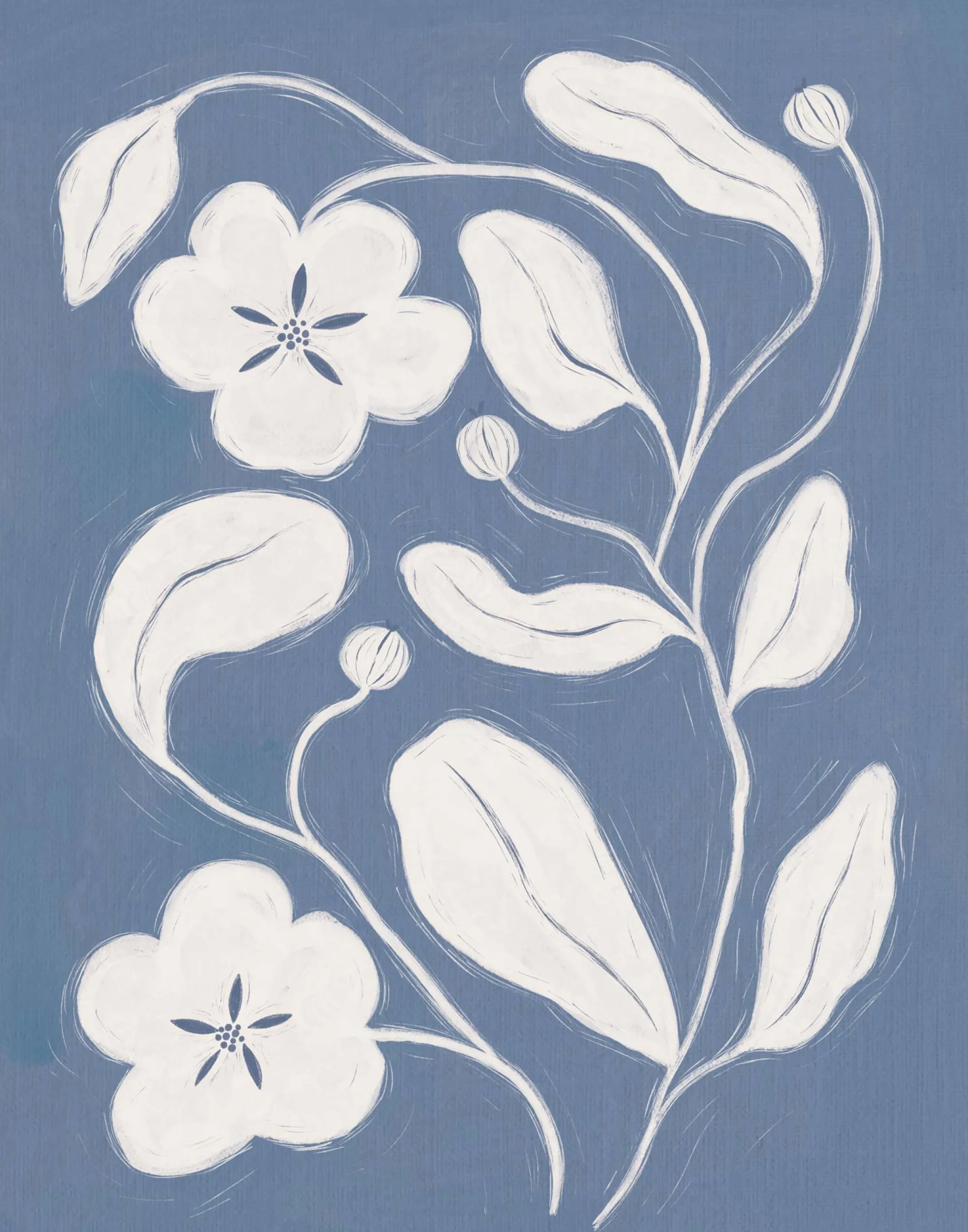 Unframed Prints*Whistlefish Blue Floral Vine Art Print