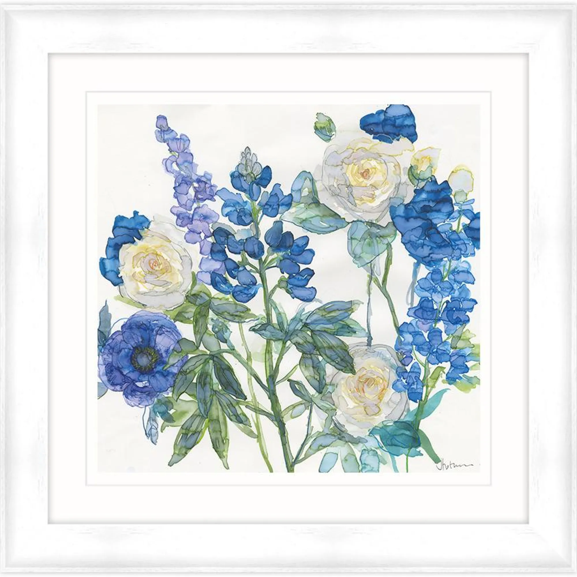 Framed Prints*Whistlefish Blue Lupin And Roses Framed Print