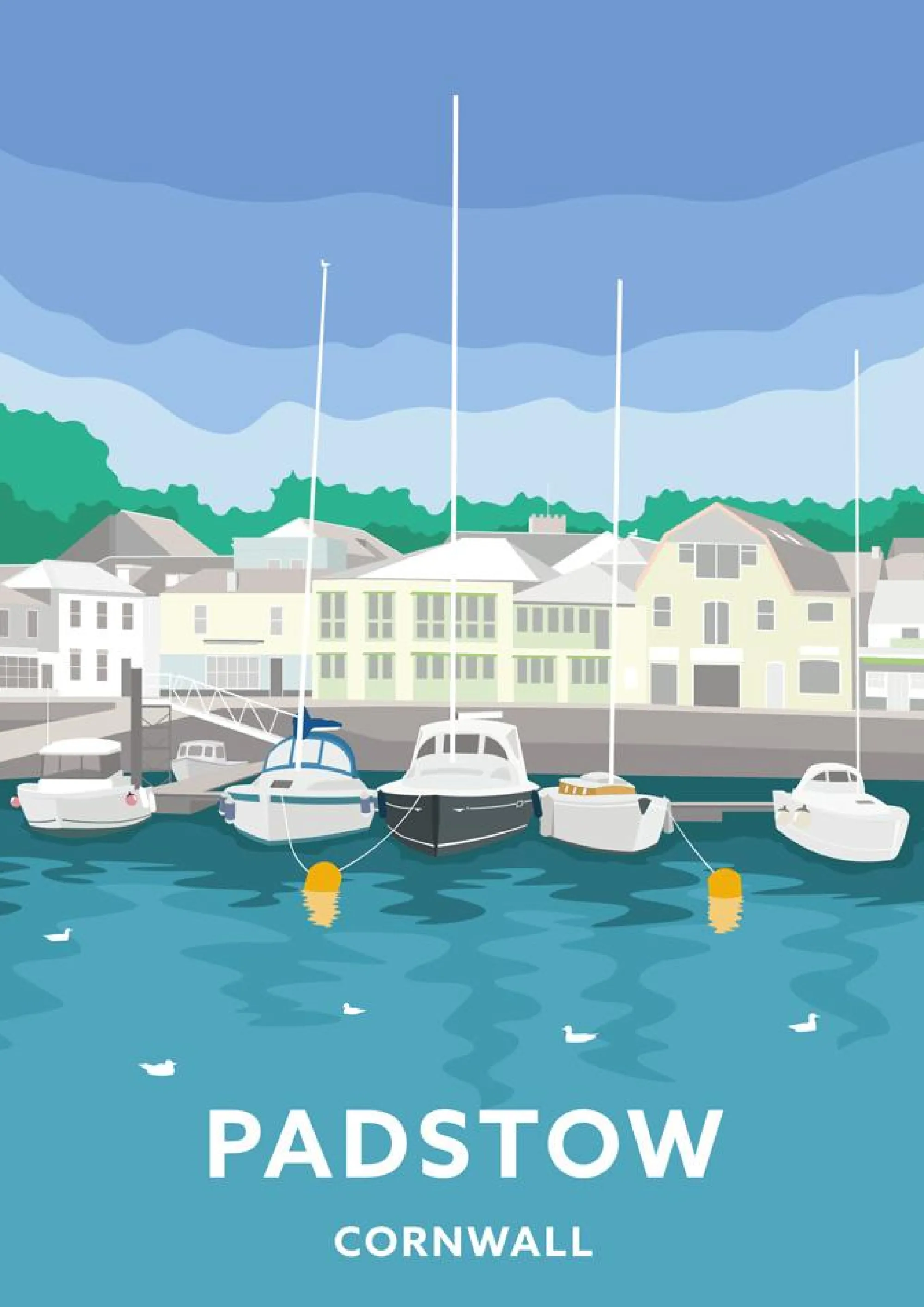 Unframed Prints*Whistlefish Blue Skies Padstow Travel Art Print