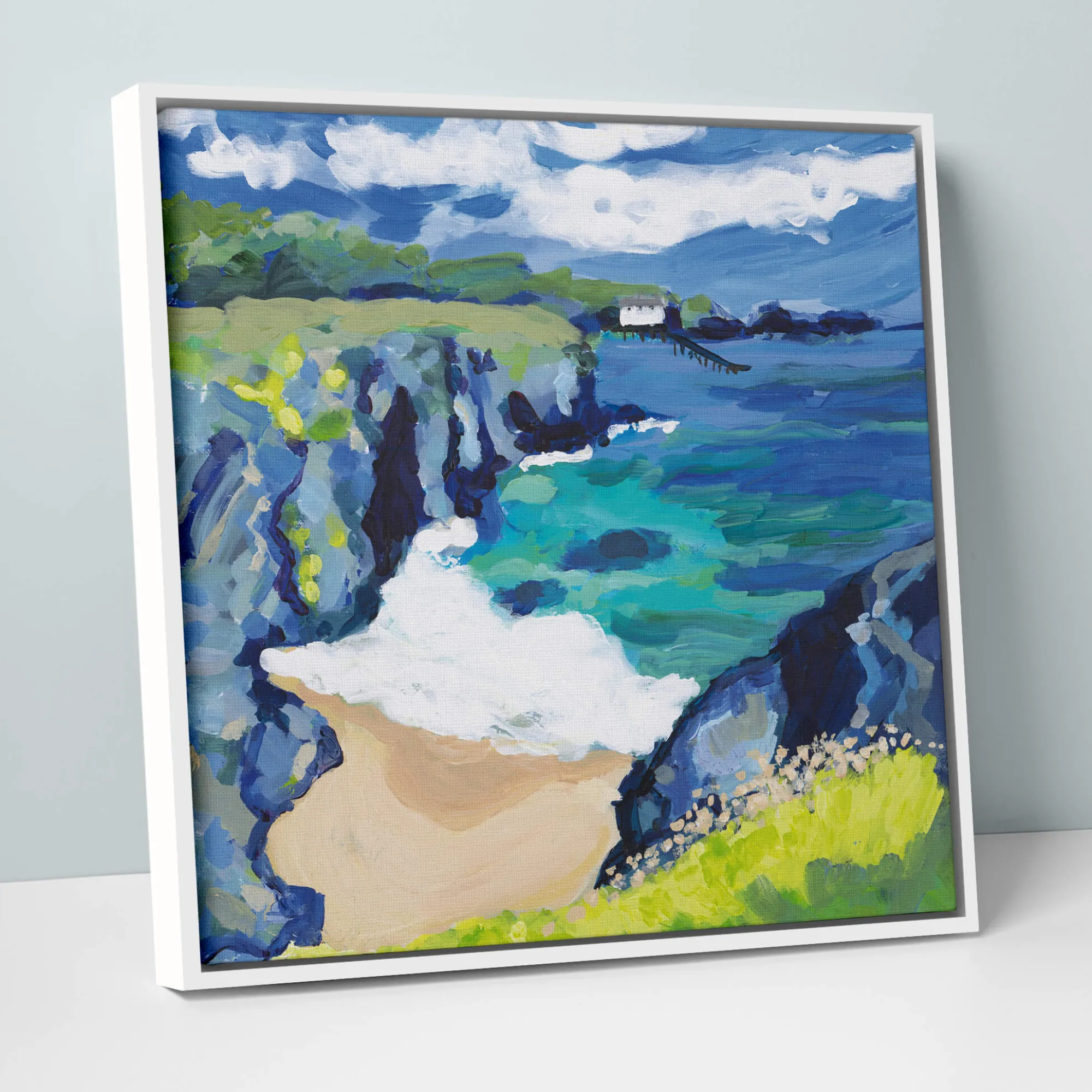 Coastal Scenes|Framed Canvas*Whistlefish Breakers In The Cove Framed Canvas