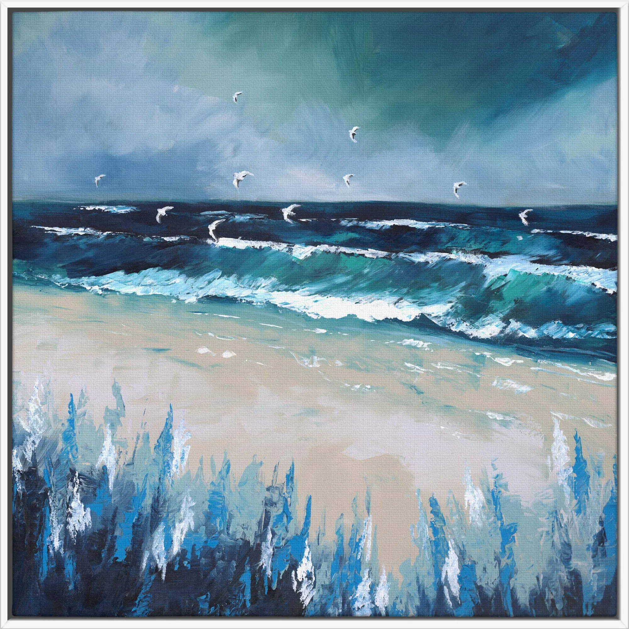 Floral & Flowers|Coastal Scenes*Whistlefish Breaking Waves Large Framed Canvas