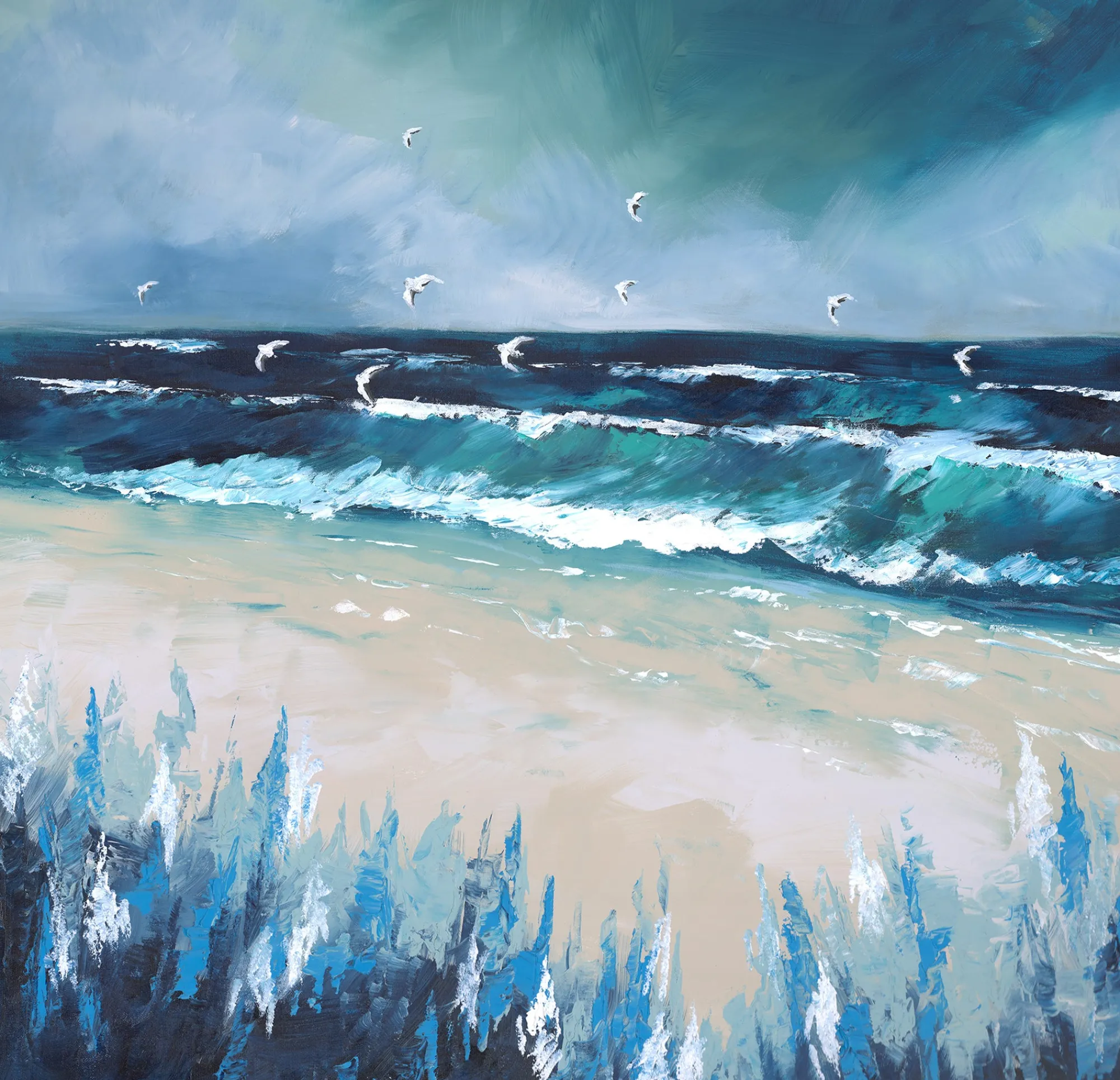 Floral & Flowers|Coastal Scenes*Whistlefish Breaking Waves Large Framed Canvas