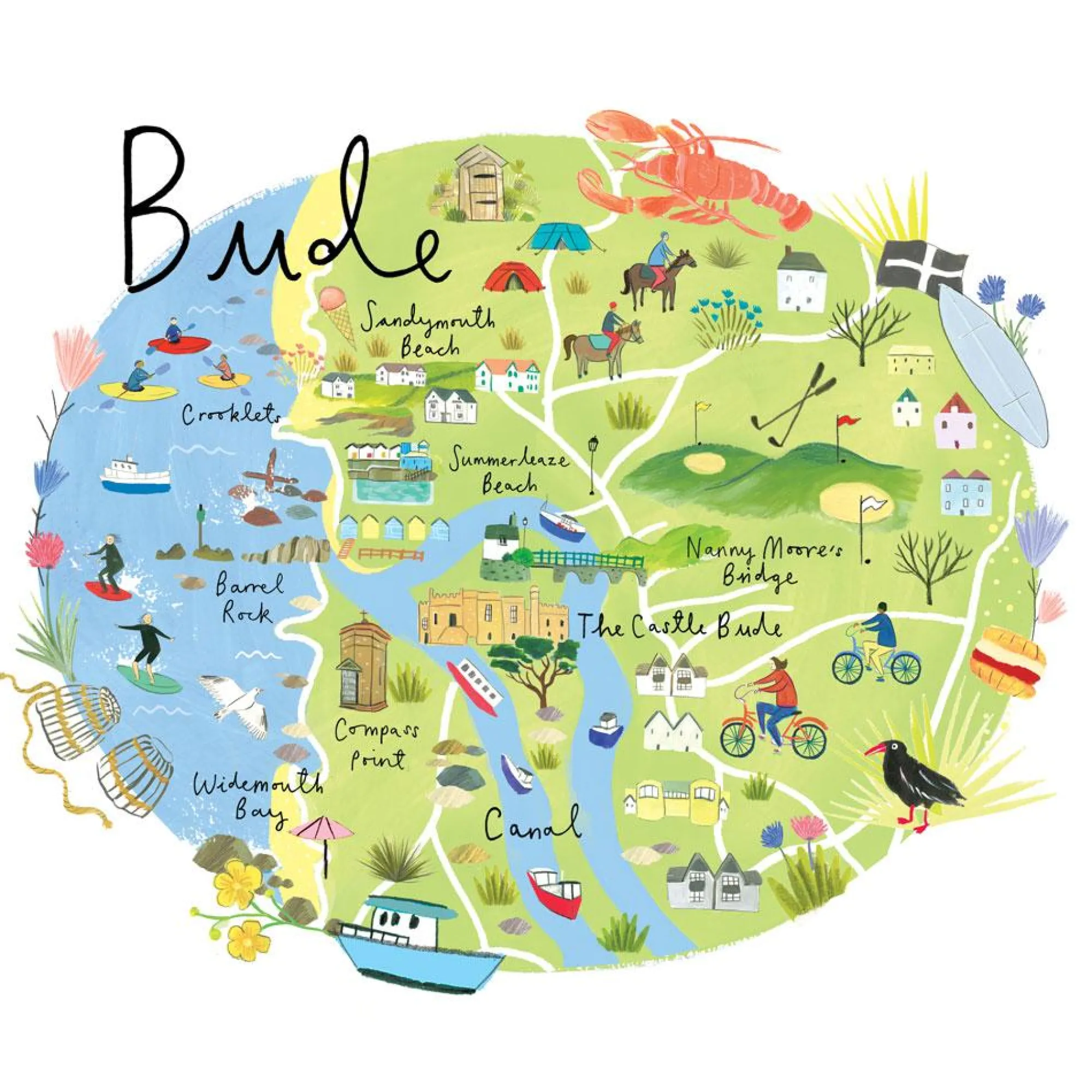 Unframed Prints*Whistlefish Bude Map Art Print