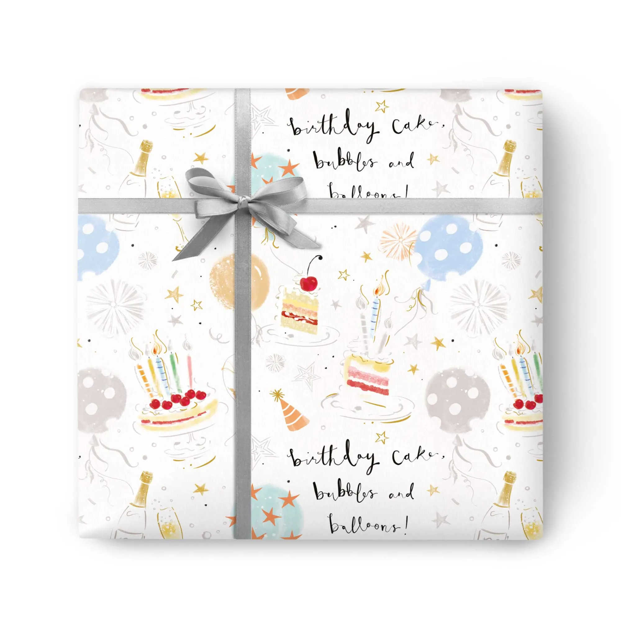 Gift Wrap|Birthday*Whistlefish Cake, Bubbles & Balloons Wrapping Paper