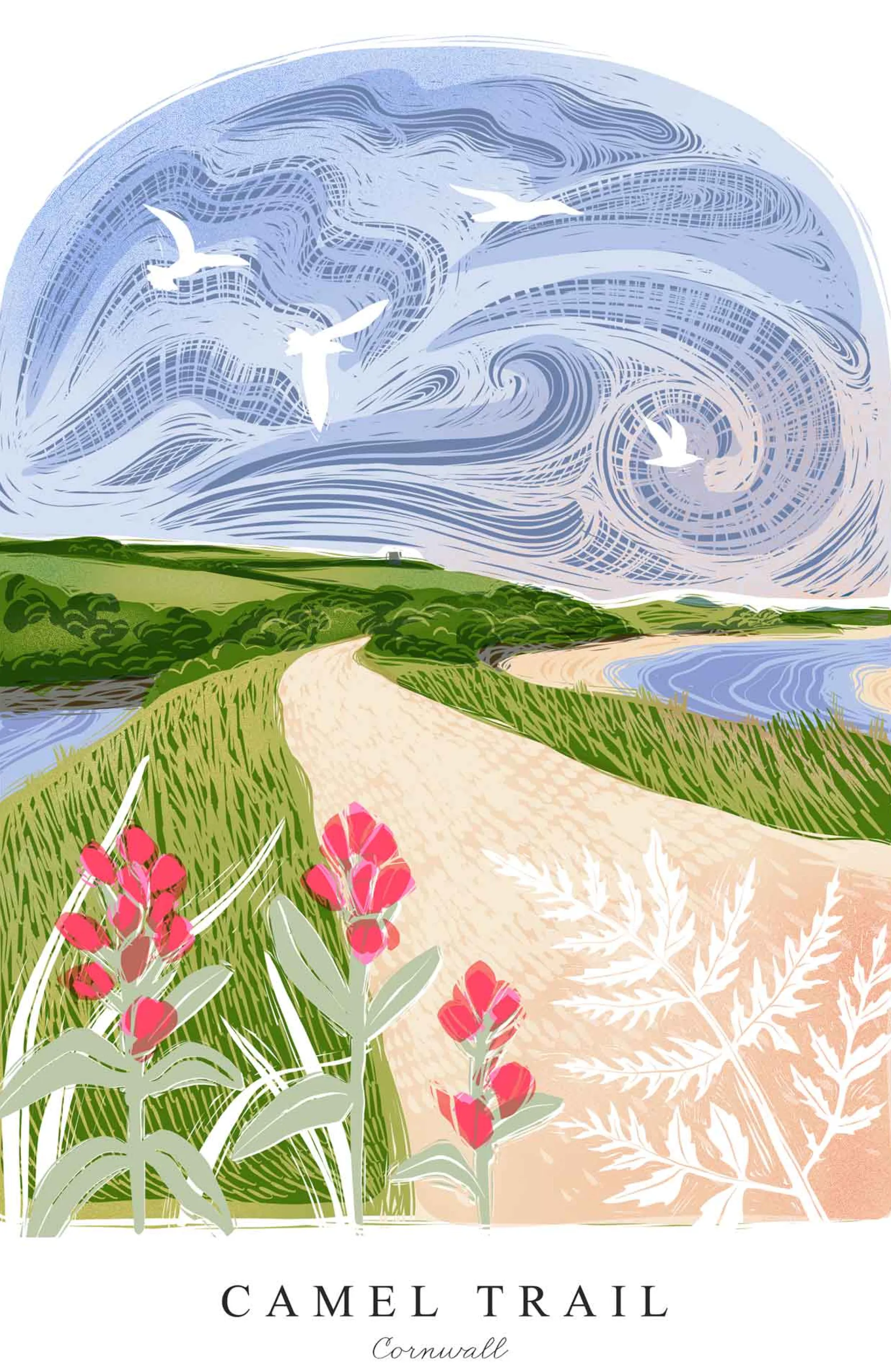 Cornwall|Lino*Whistlefish Camel Trail Lino Small Framed Print