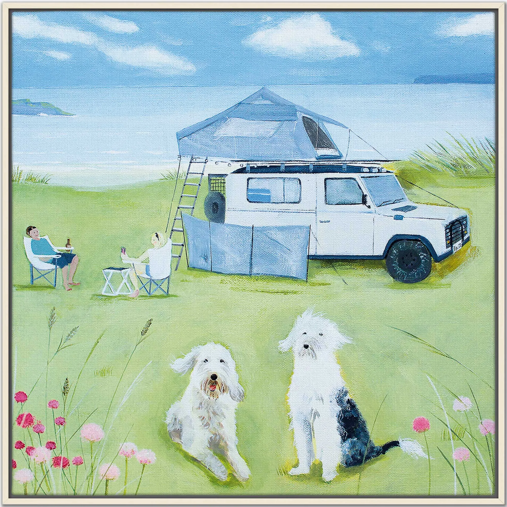 Coastal Scenes|Animal*Whistlefish Camping In The Dunes Framed Canvas