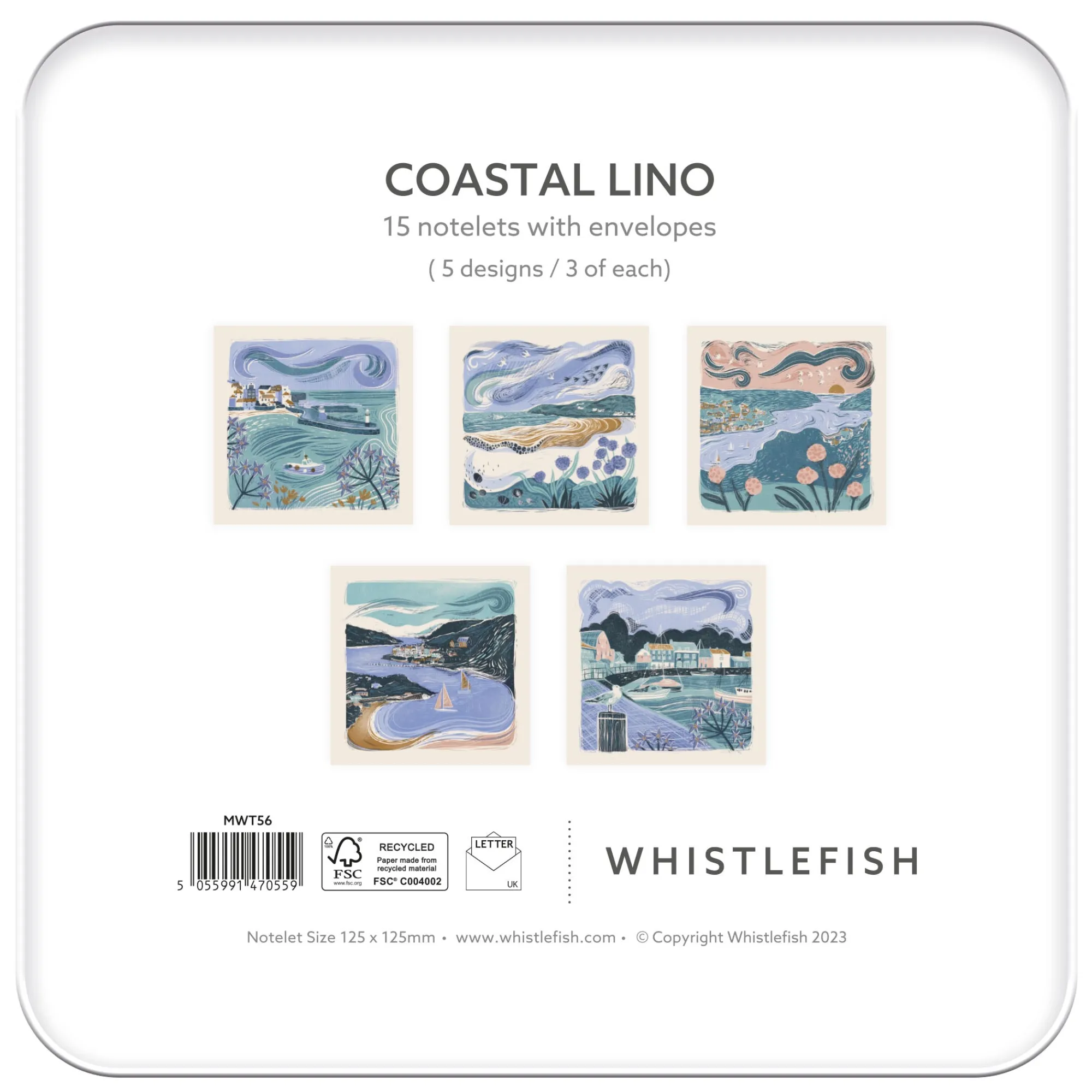 Under £20|Under £10*Whistlefish Coastal Lino Notelet Tin