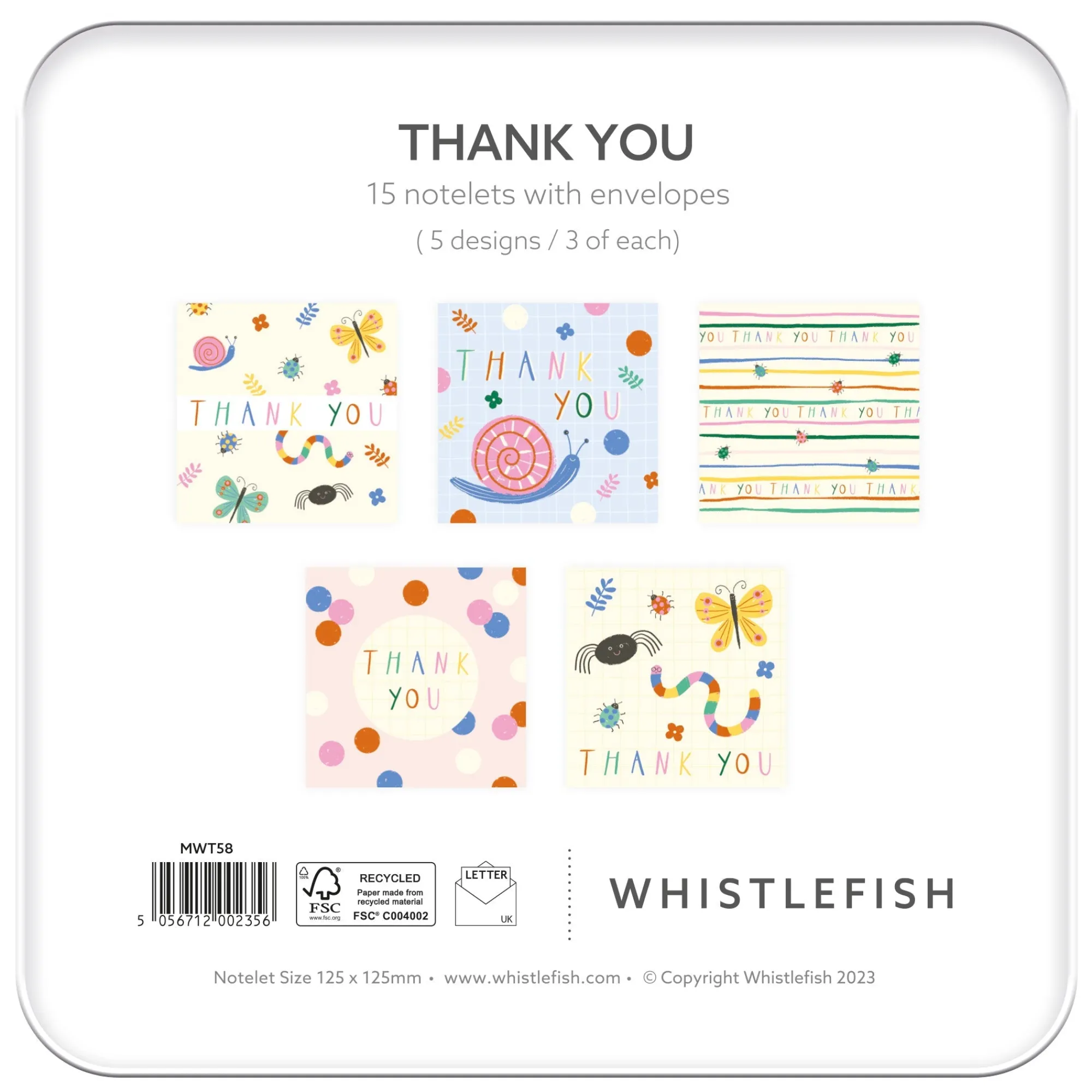 Under £20|Under £10*Whistlefish Colourful Critters Thank You Notelet Tin