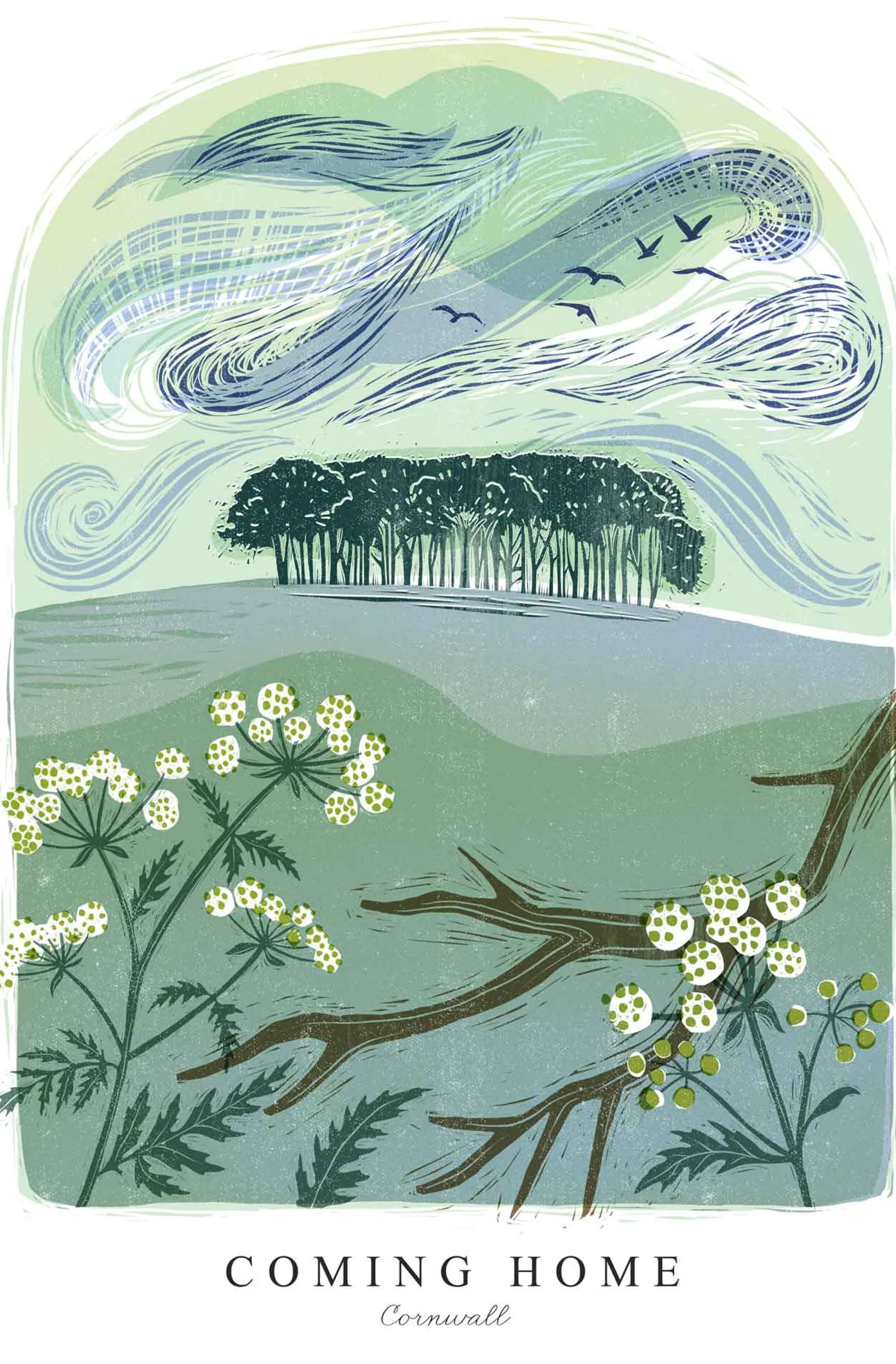 Devon|Travel*Whistlefish Coming Home Lino Large Framed Print