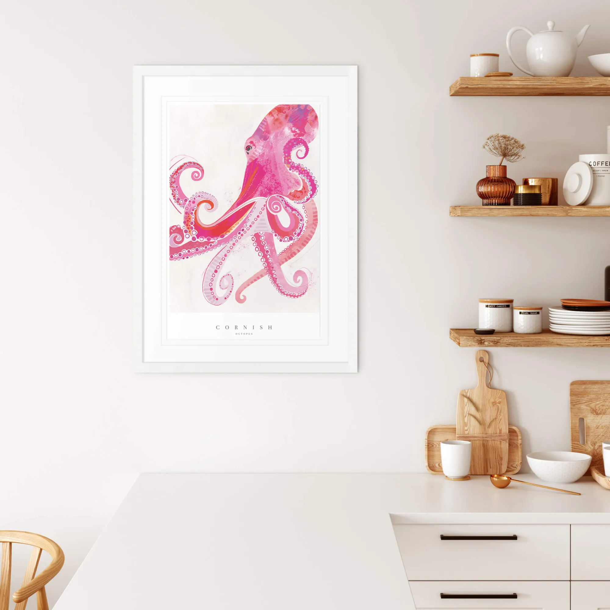 Sea Creatures|Coastal Scenes*Whistlefish Cornish Octopus Large Framed Print
