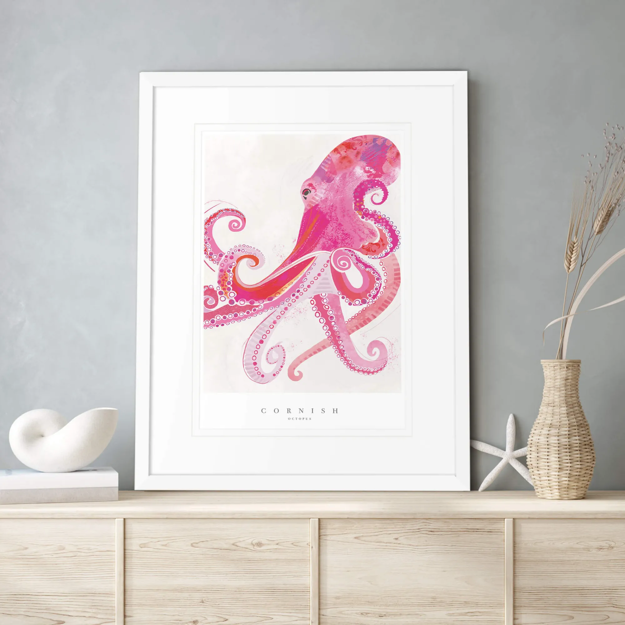 Sea Creatures|Coastal Scenes*Whistlefish Cornish Octopus Medium Framed Print