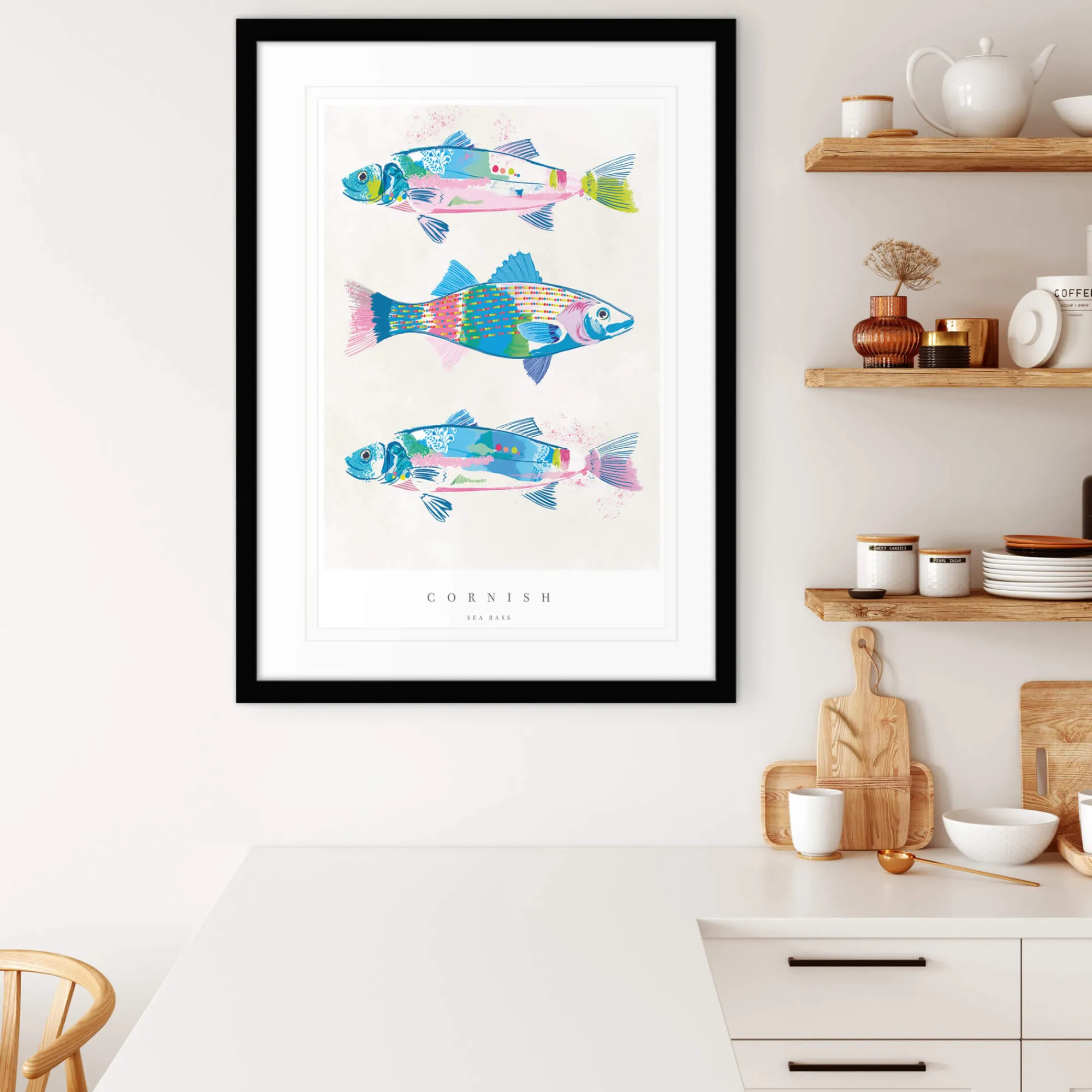 Sea Creatures|Unframed Prints*Whistlefish Cornish Sea Bass Large Art Print