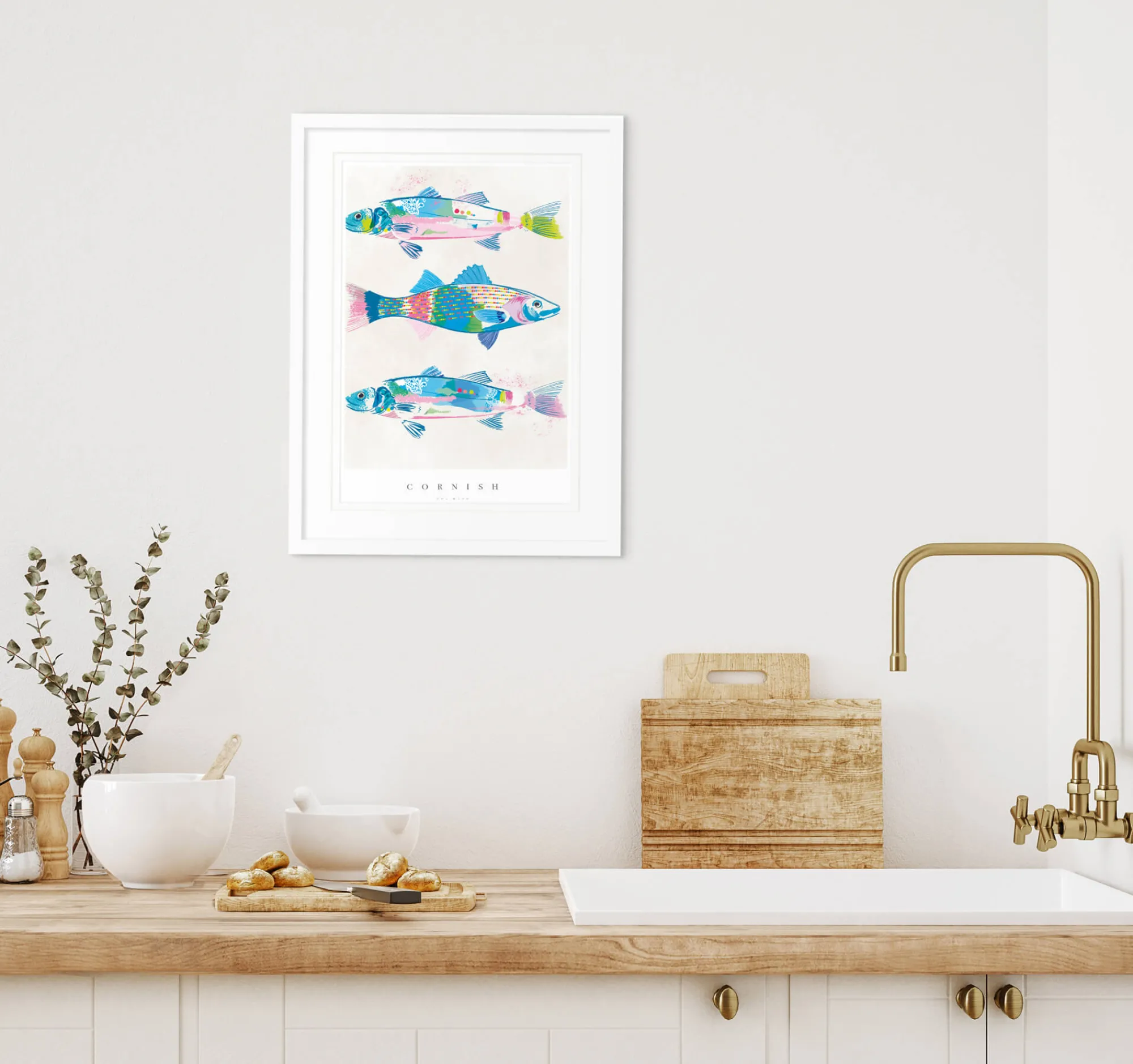 Sea Creatures|Unframed Prints*Whistlefish Cornish Sea Bass Medium Art Print