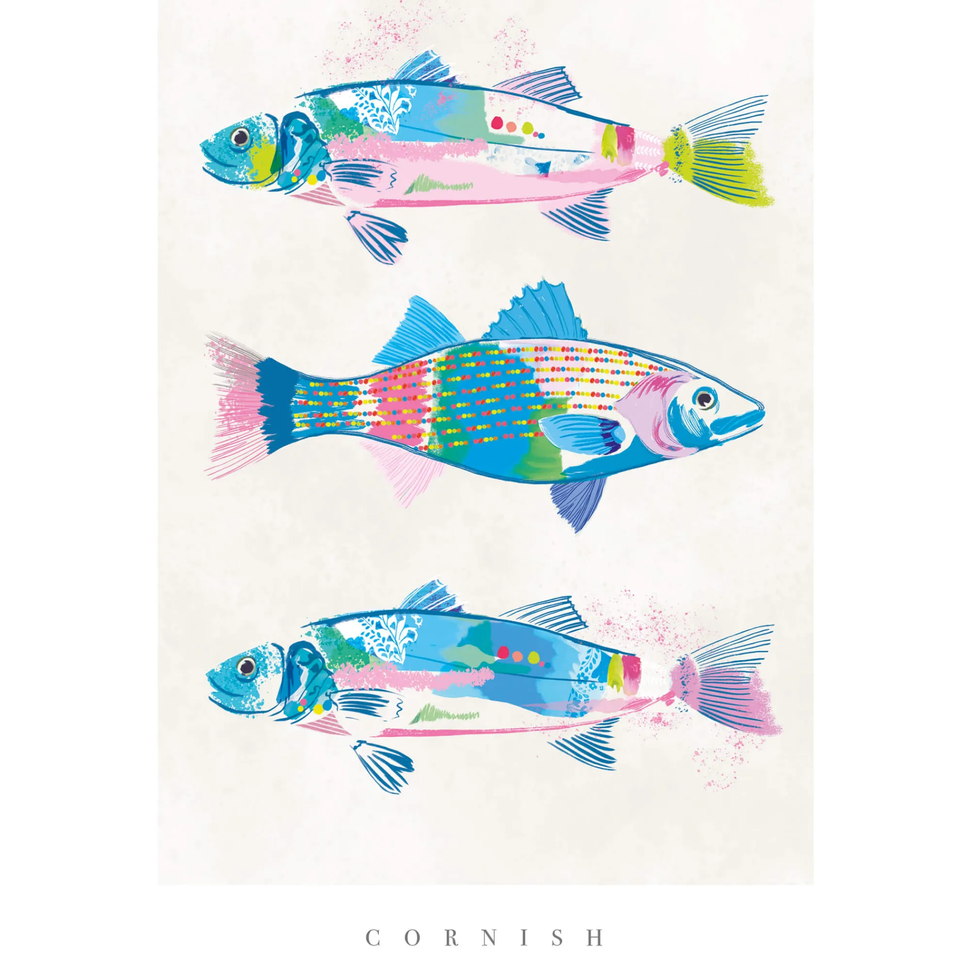 Sea Creatures|Unframed Prints*Whistlefish Cornish Sea Bass Small Art Print