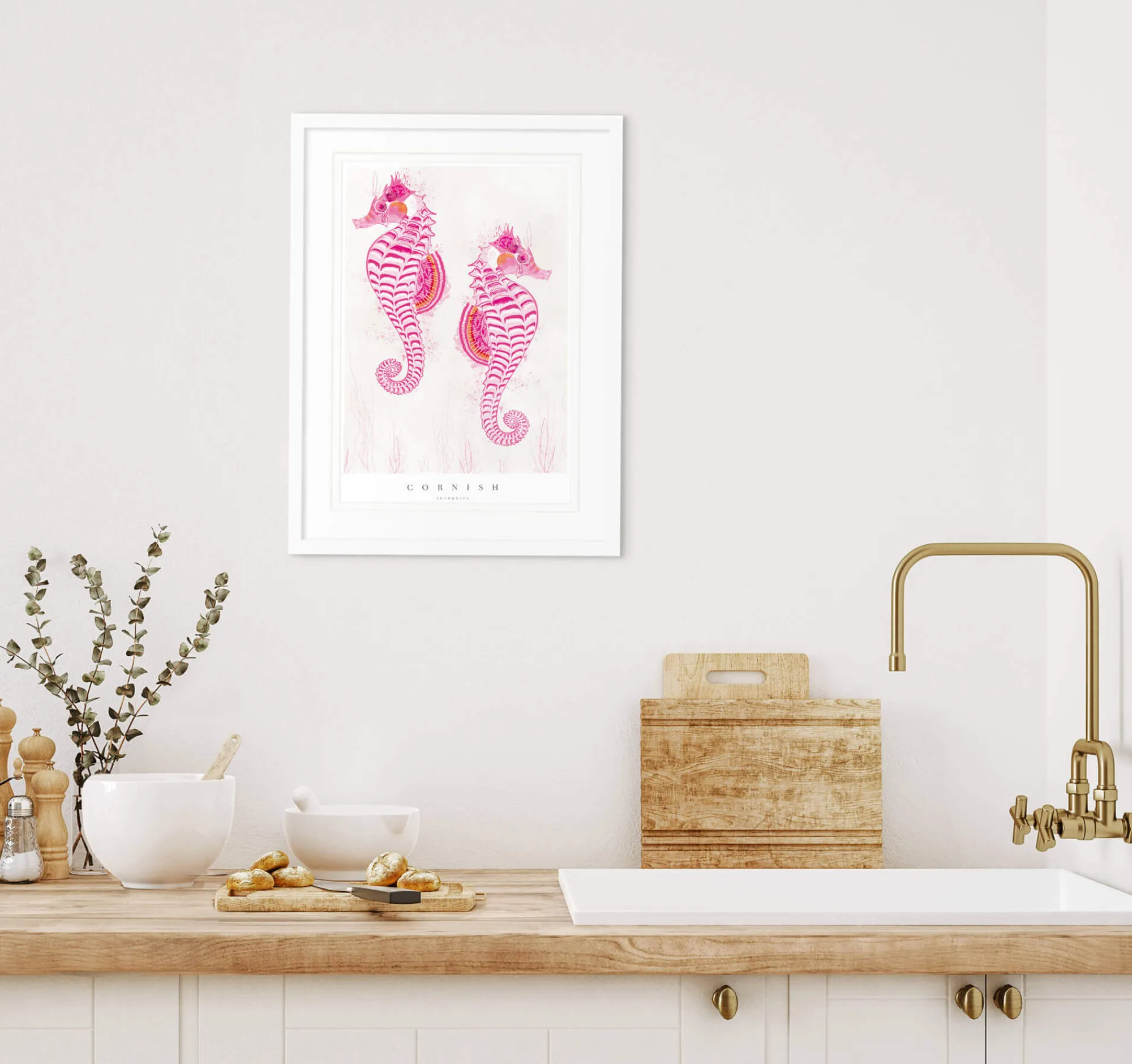 Sea Creatures|Coastal Scenes*Whistlefish Cornish Seahorses Medium Framed Print