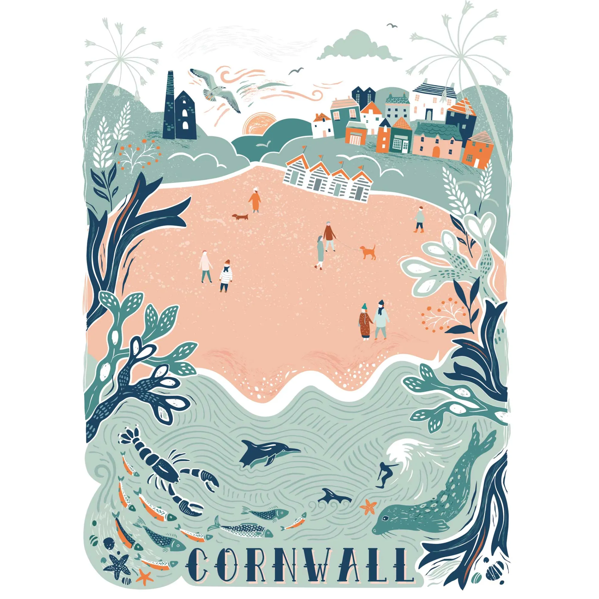 Unframed Prints*Whistlefish Cornwall Lino Art Print