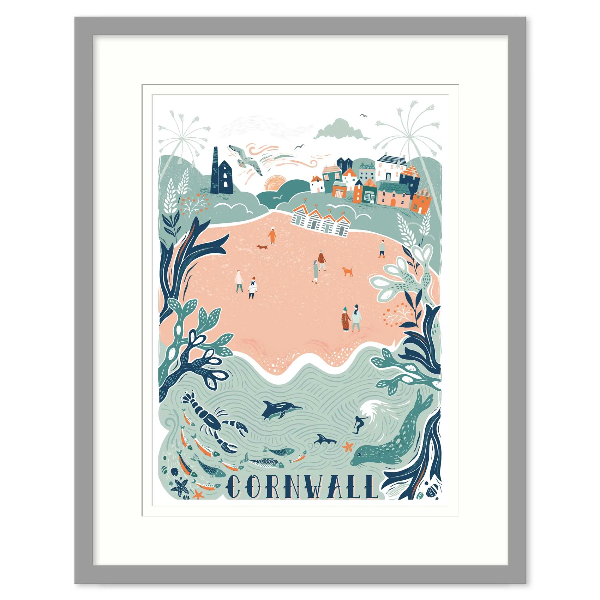 Cornwall|Framed Prints*Whistlefish Cornwall Lino Framed Print