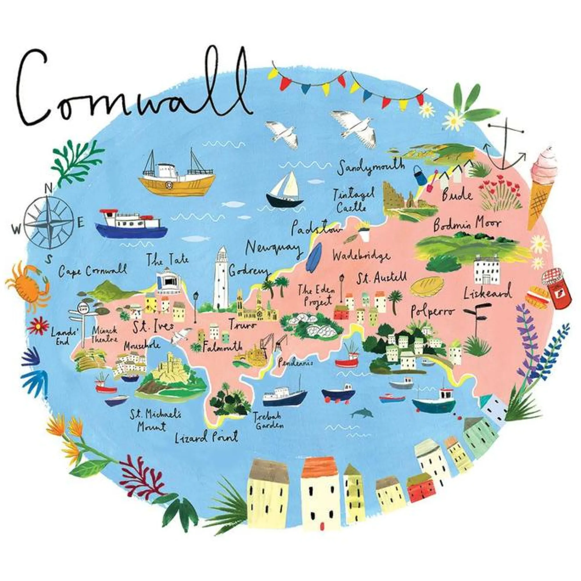 Unframed Prints*Whistlefish Cornwall Map Art Print