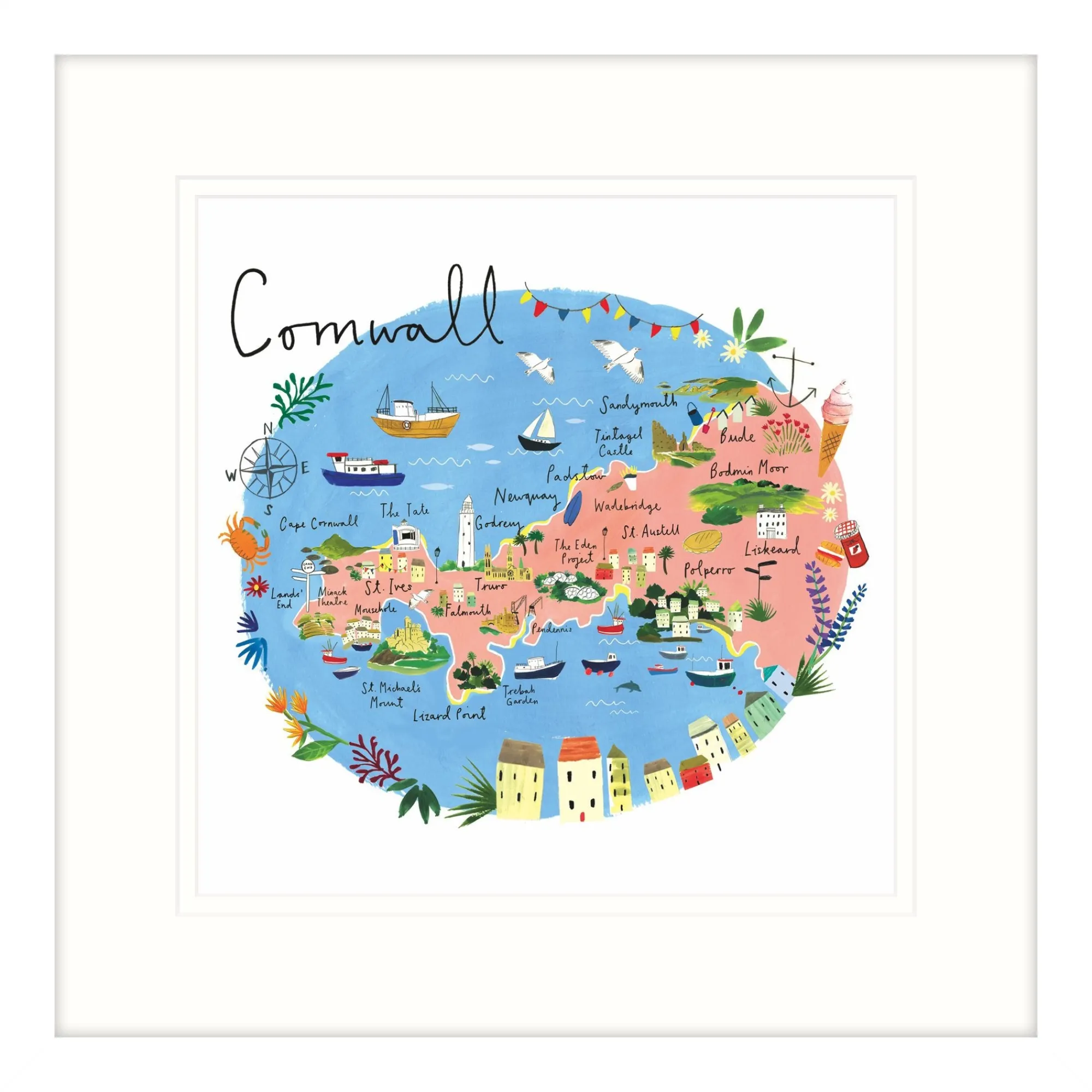 Cornwall|Framed Prints*Whistlefish Cornwall Map Framed Print Large