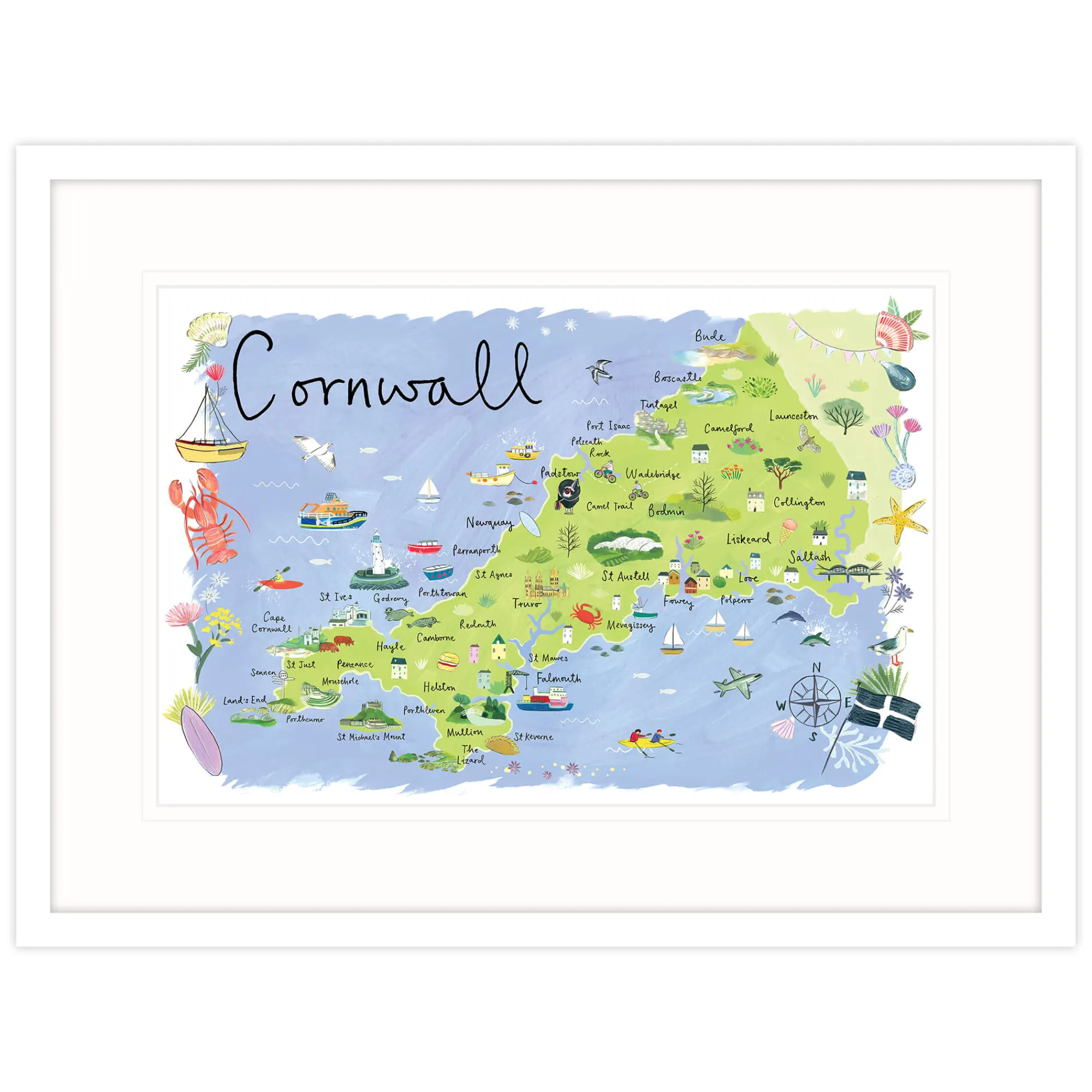Cornwall|Framed Prints*Whistlefish Cornwall Map Landscape Framed Print Large