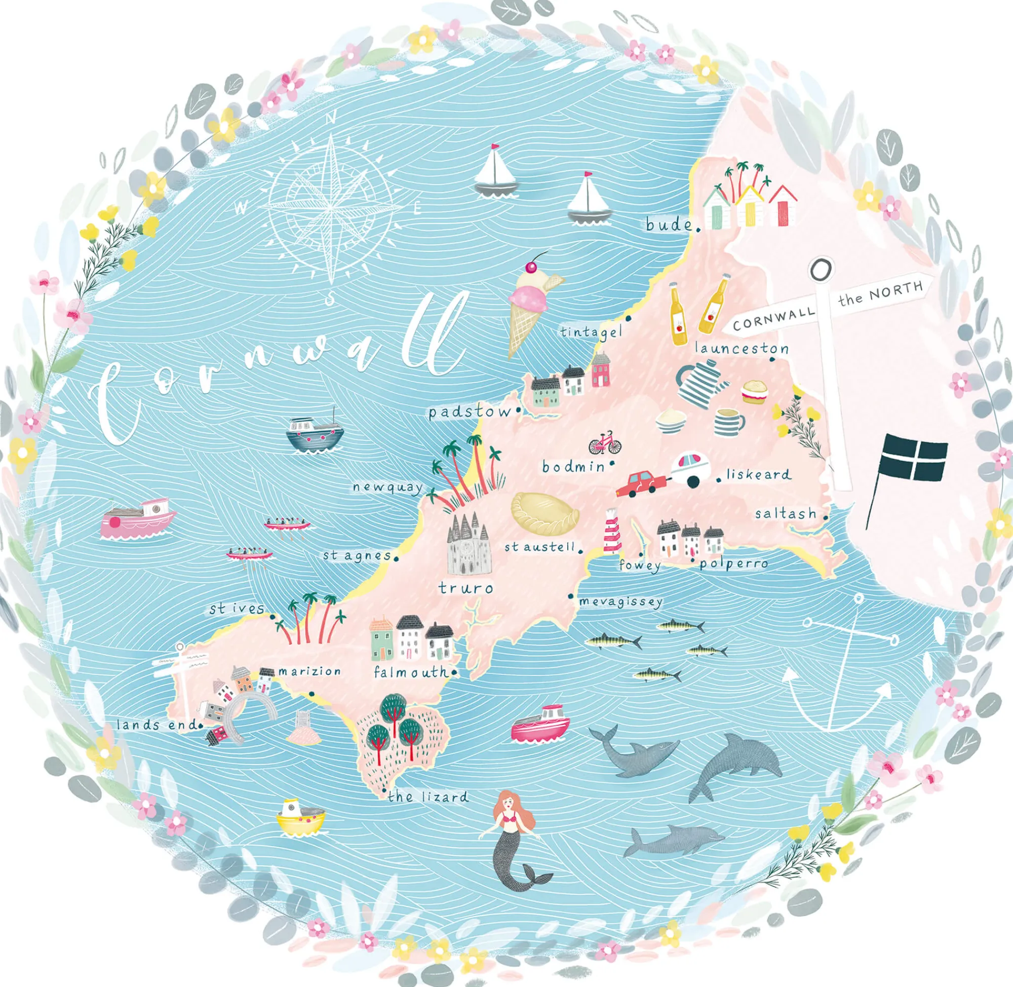 Unframed Prints*Whistlefish Cornwall Map Small Art Print