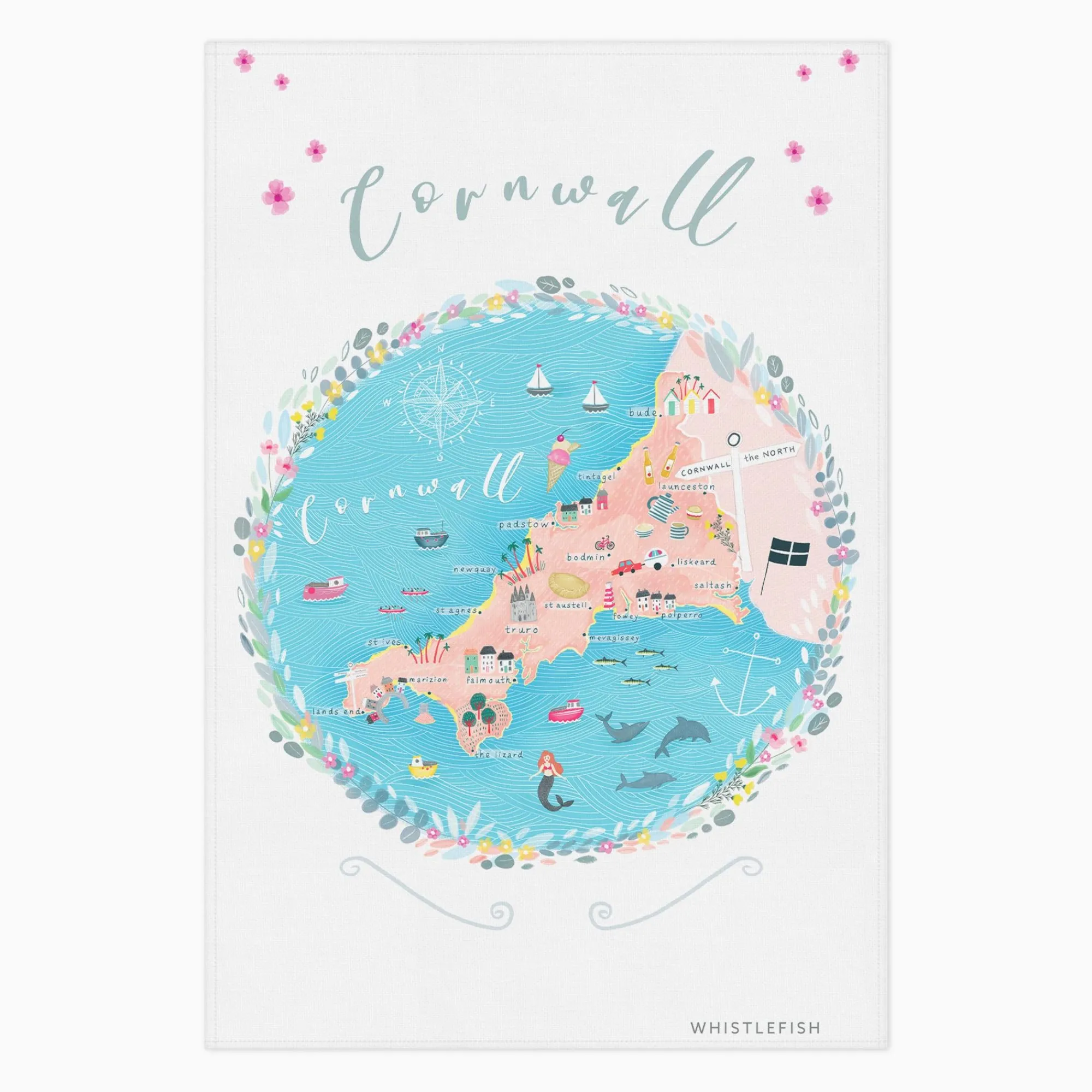 Under £20|Under £10*Whistlefish Cornwall Map Tea Towel