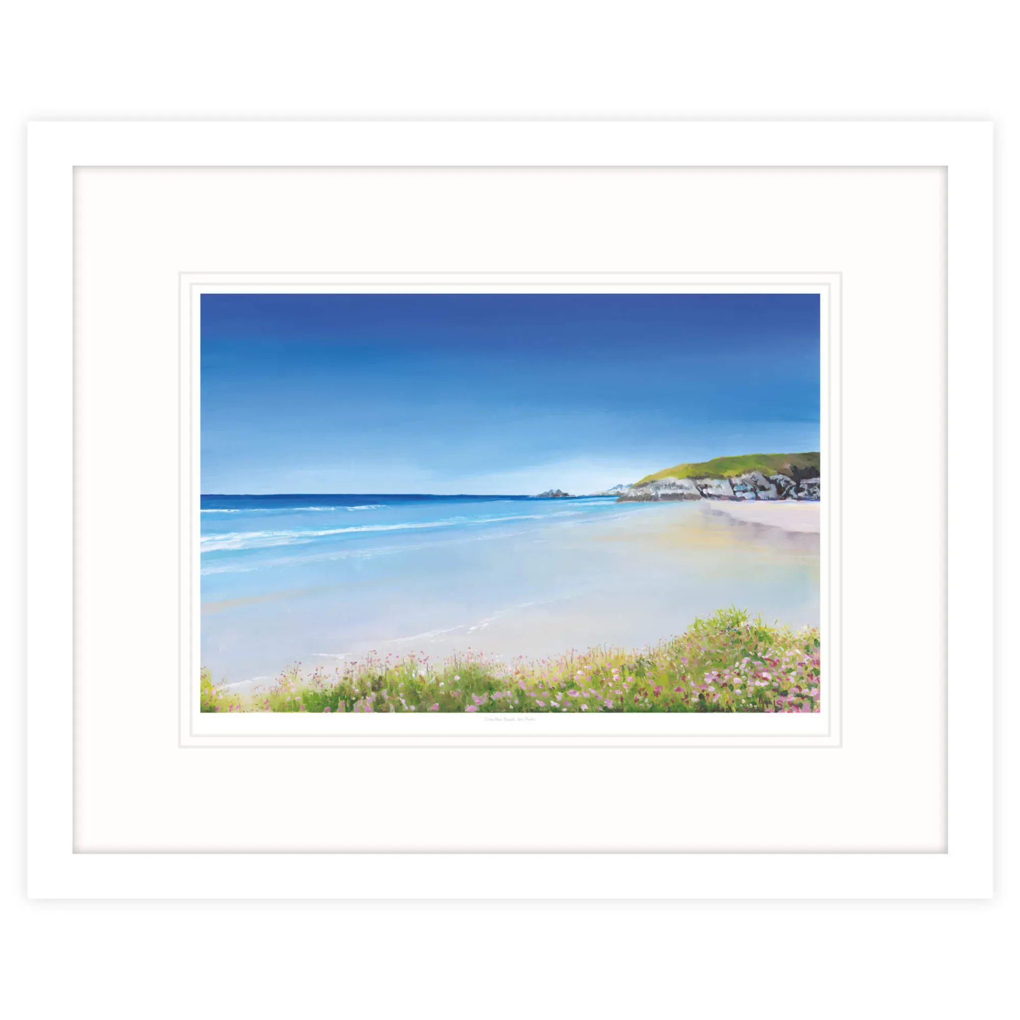 Cornwall|Coastal Scenes*Whistlefish Crantock Beach Sea Pinks Framed Print