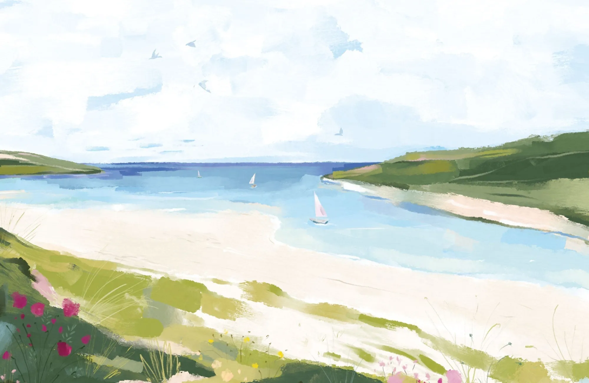Unframed Prints*Whistlefish Crantock Newquay Large Art Print