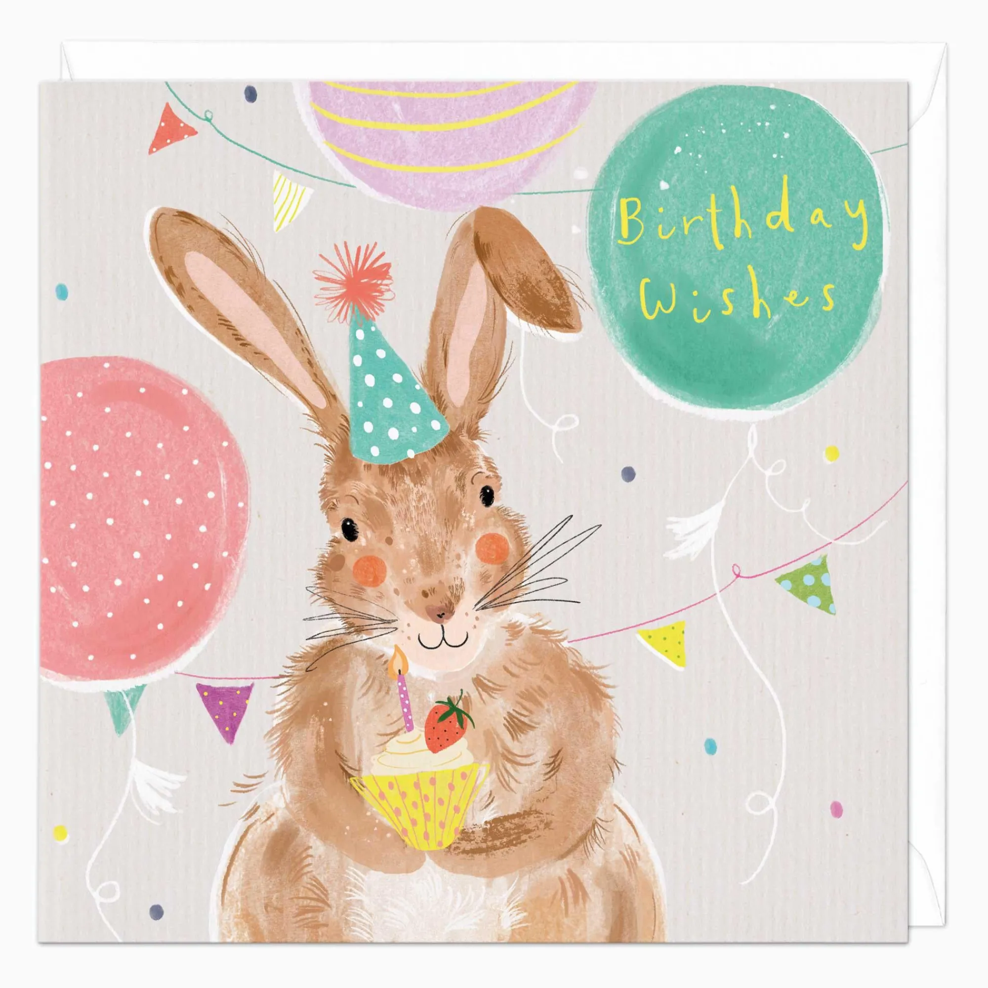 Birthday|For Children*Whistlefish Cute Bunny With Cupcake Birthday Card