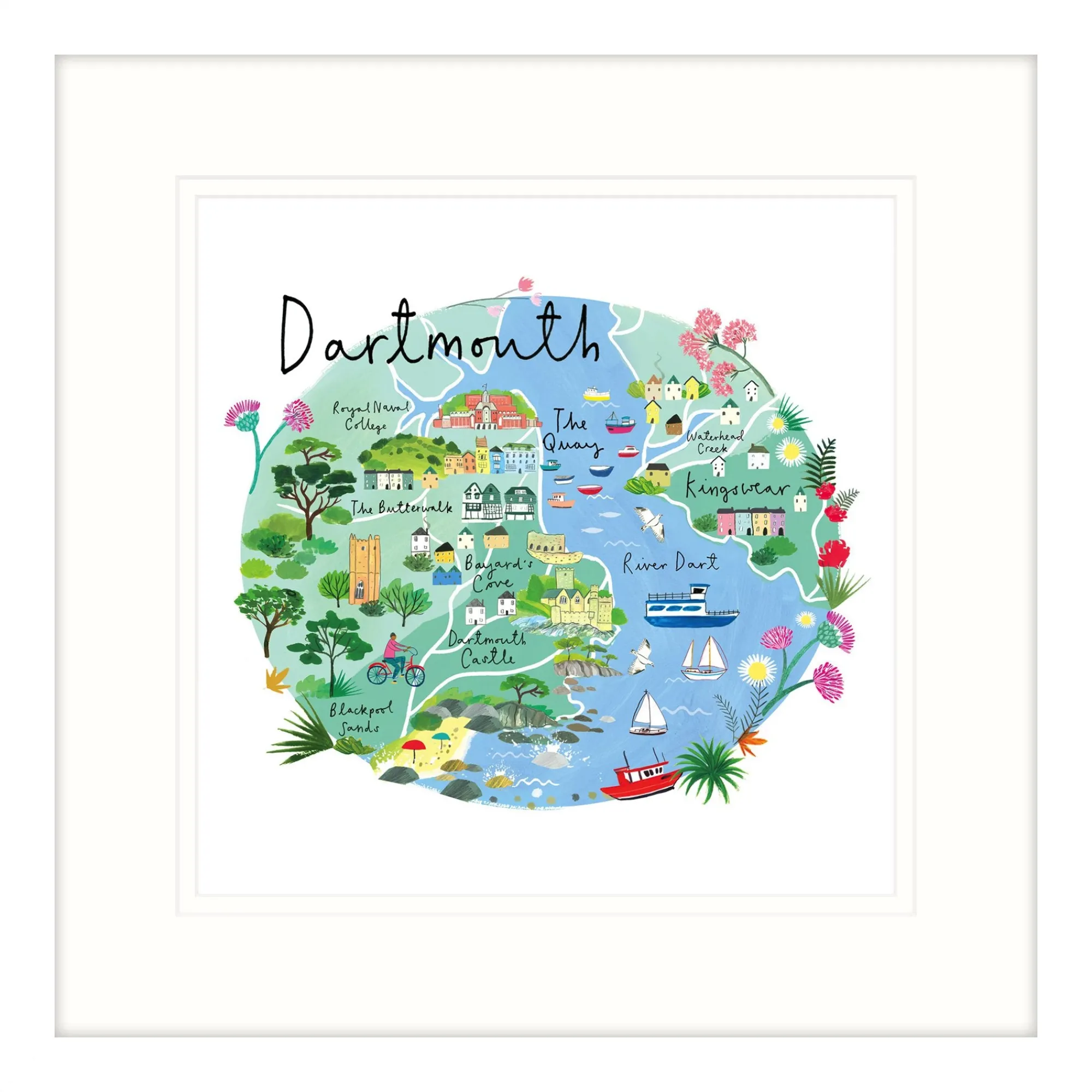 Dartmouth|Devon*Whistlefish Dartmouth Art Map Large Framed Print