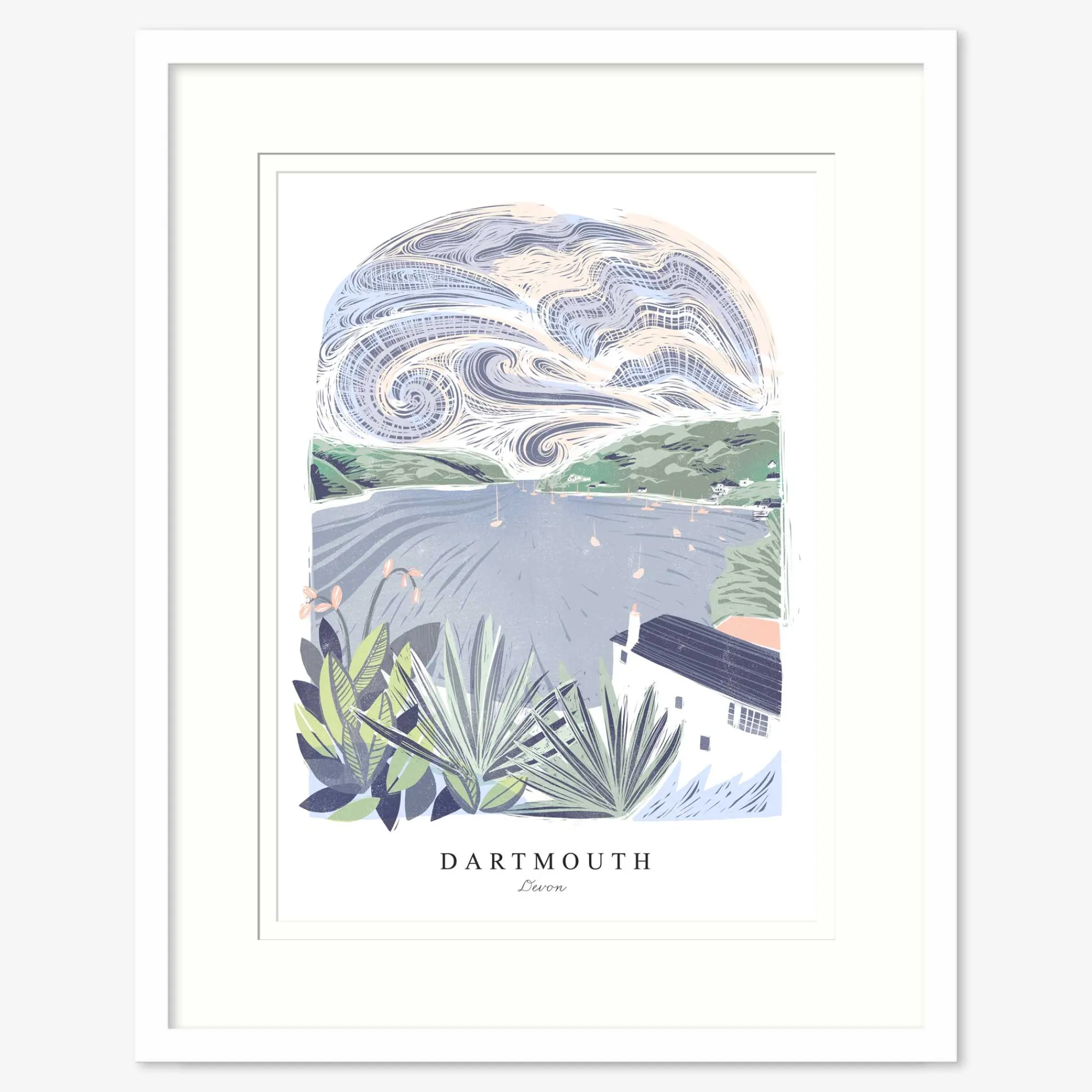 Dartmouth|Cornwall*Whistlefish Dartmouth Lino Large Framed Print