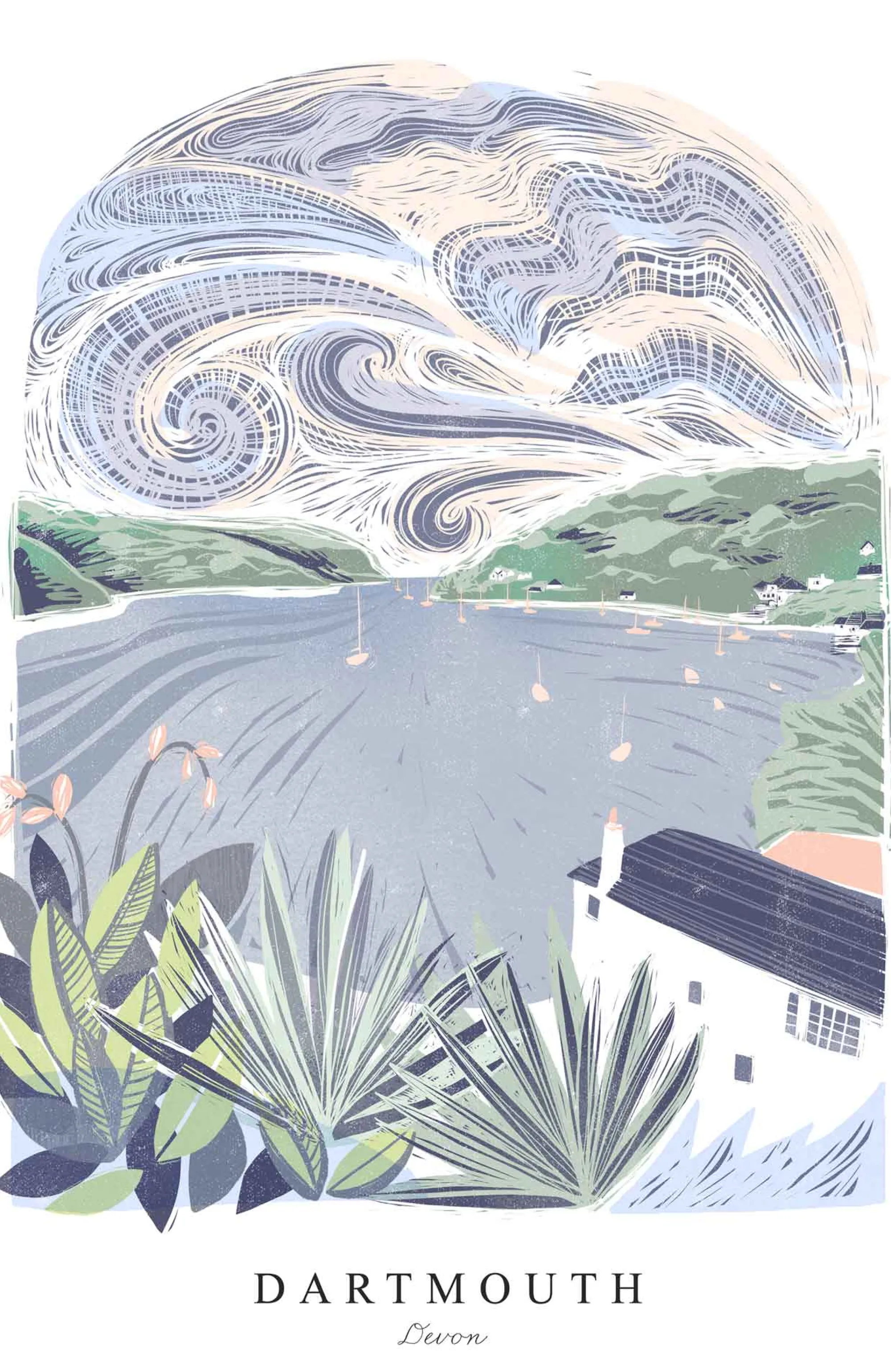 Dartmouth|Cornwall*Whistlefish Dartmouth Lino Small Framed Print